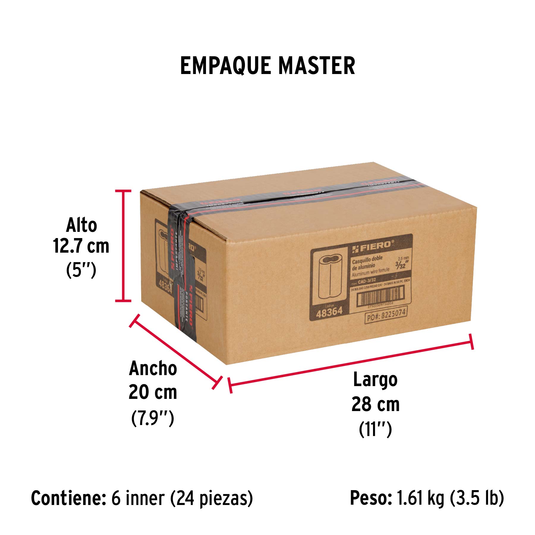 Bolsa con 50 casquillos dobles de aluminio, 3/32", FIERO - Empaque