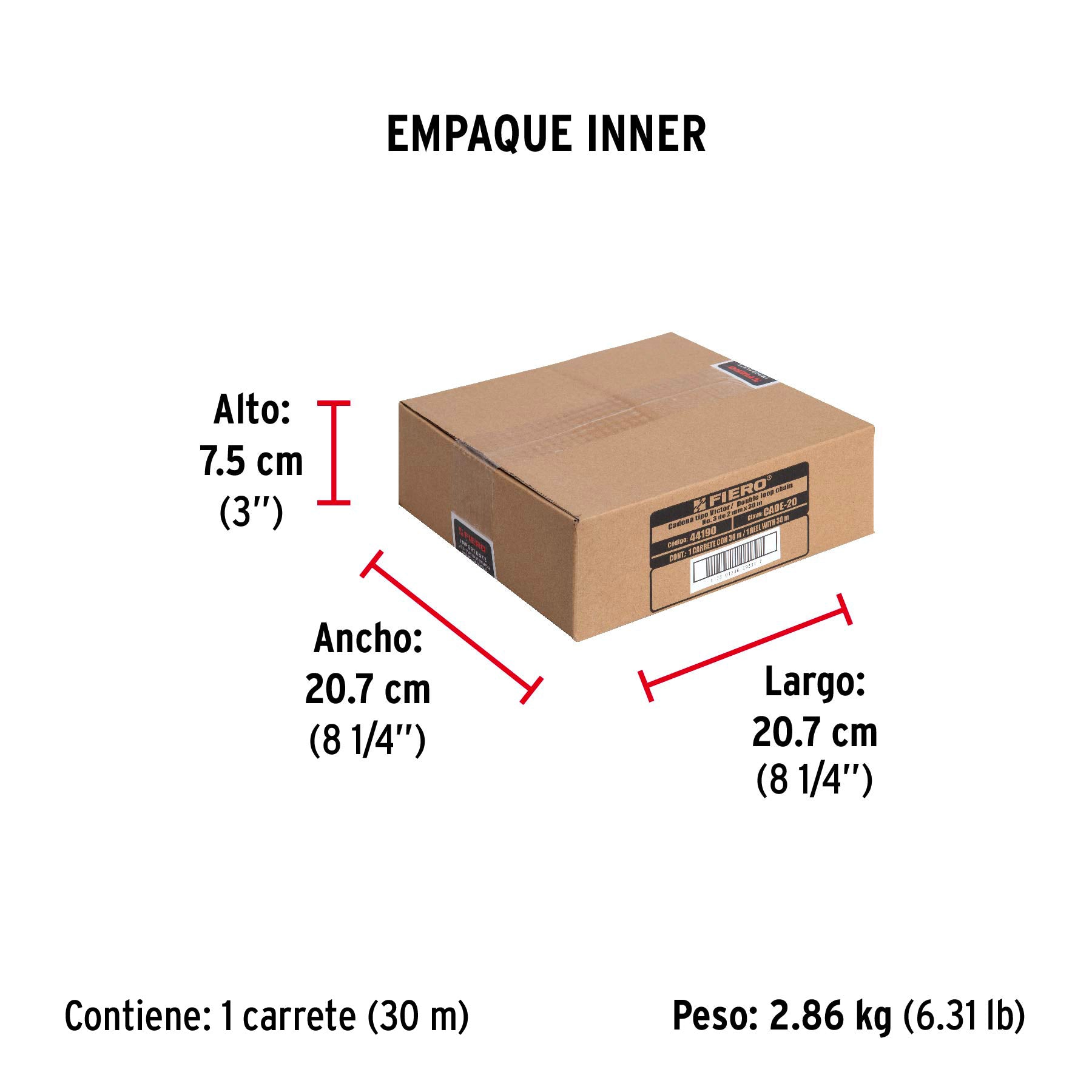 Metro de cadena tipo Víctor de 2.0 mm en carrete de 30 m - Empaque
