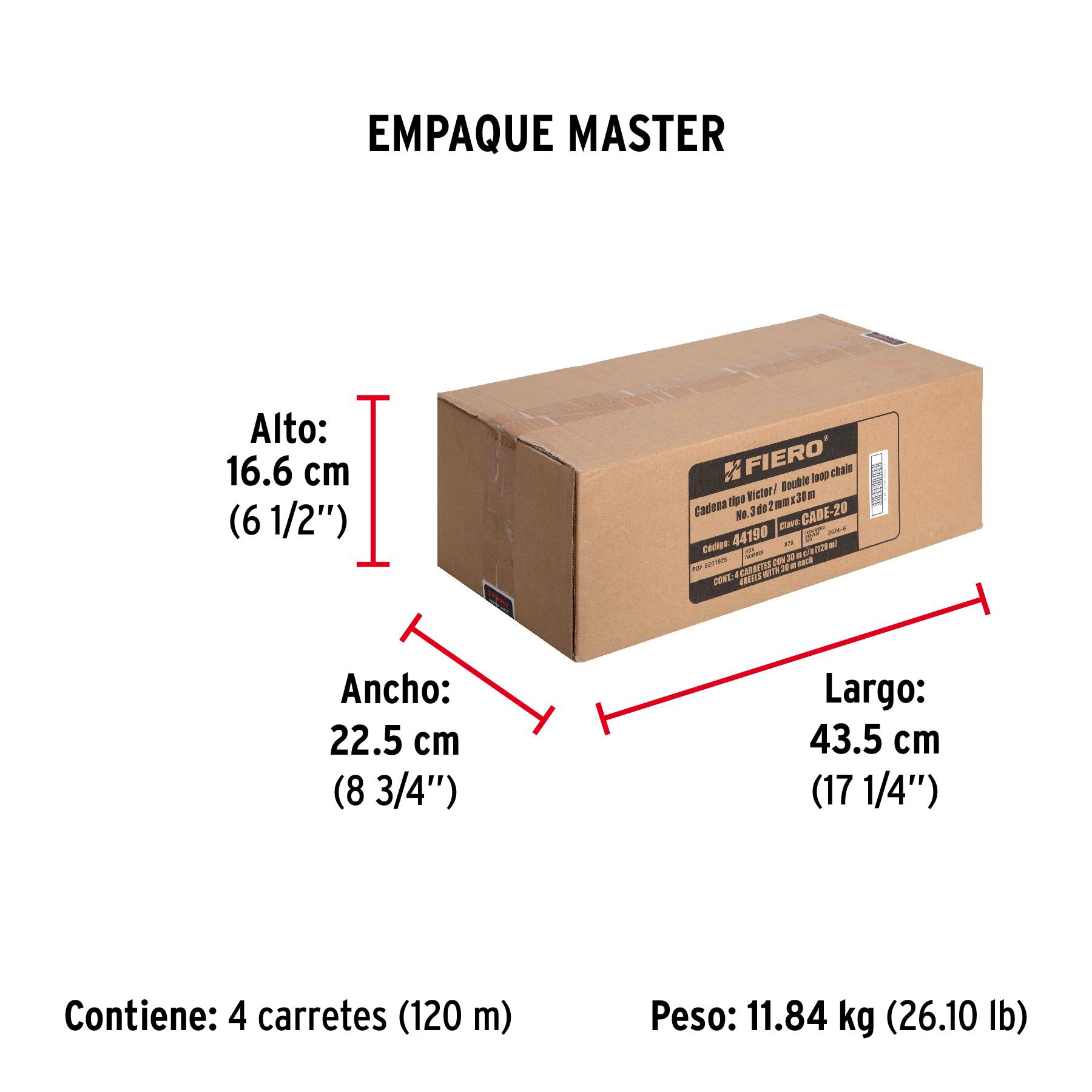 Metro de cadena tipo Víctor de 2.0 mm en carrete de 30 m - Empaque
