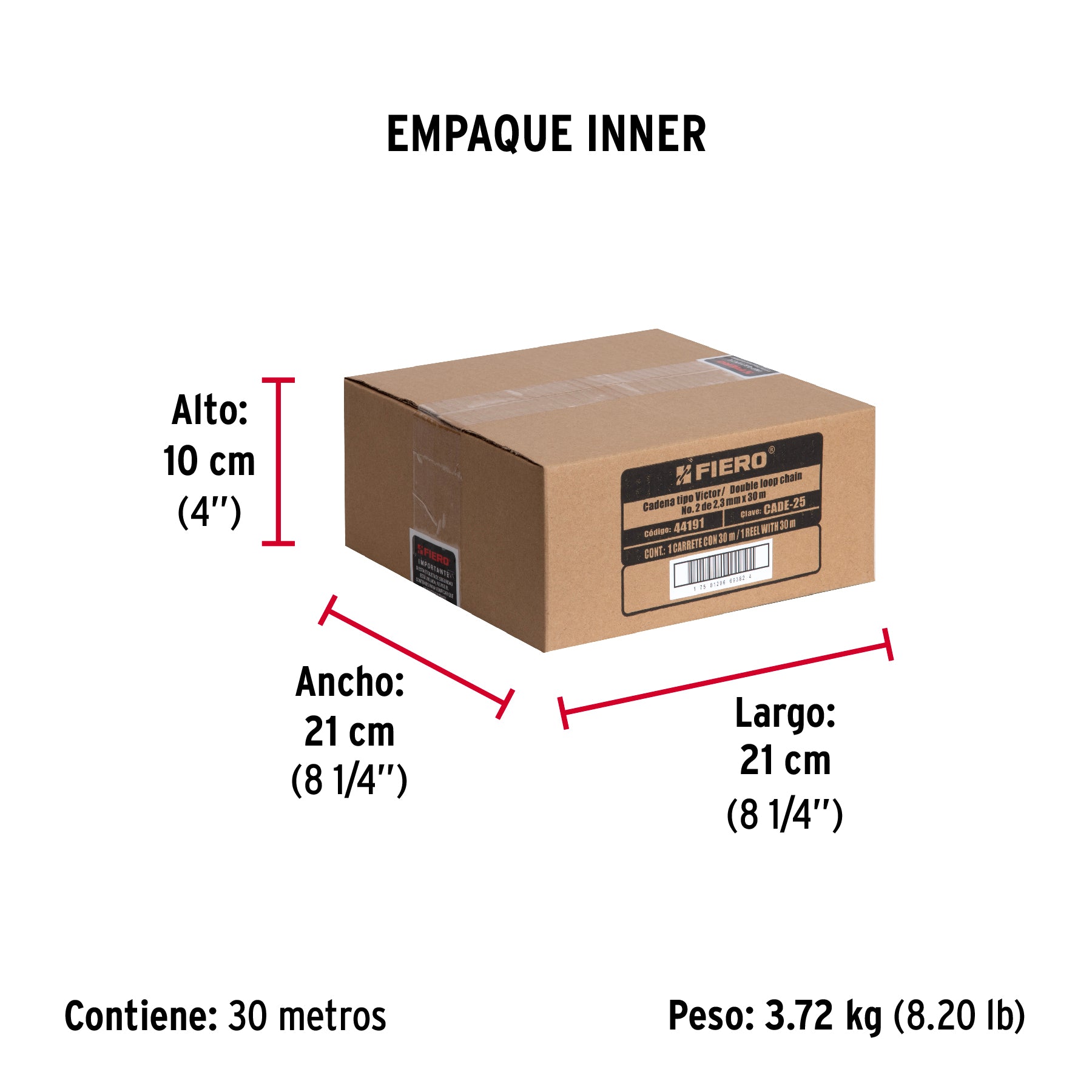Metro de cadena tipo Víctor de 2.3 mm en carrete de 30 m - Empaque
