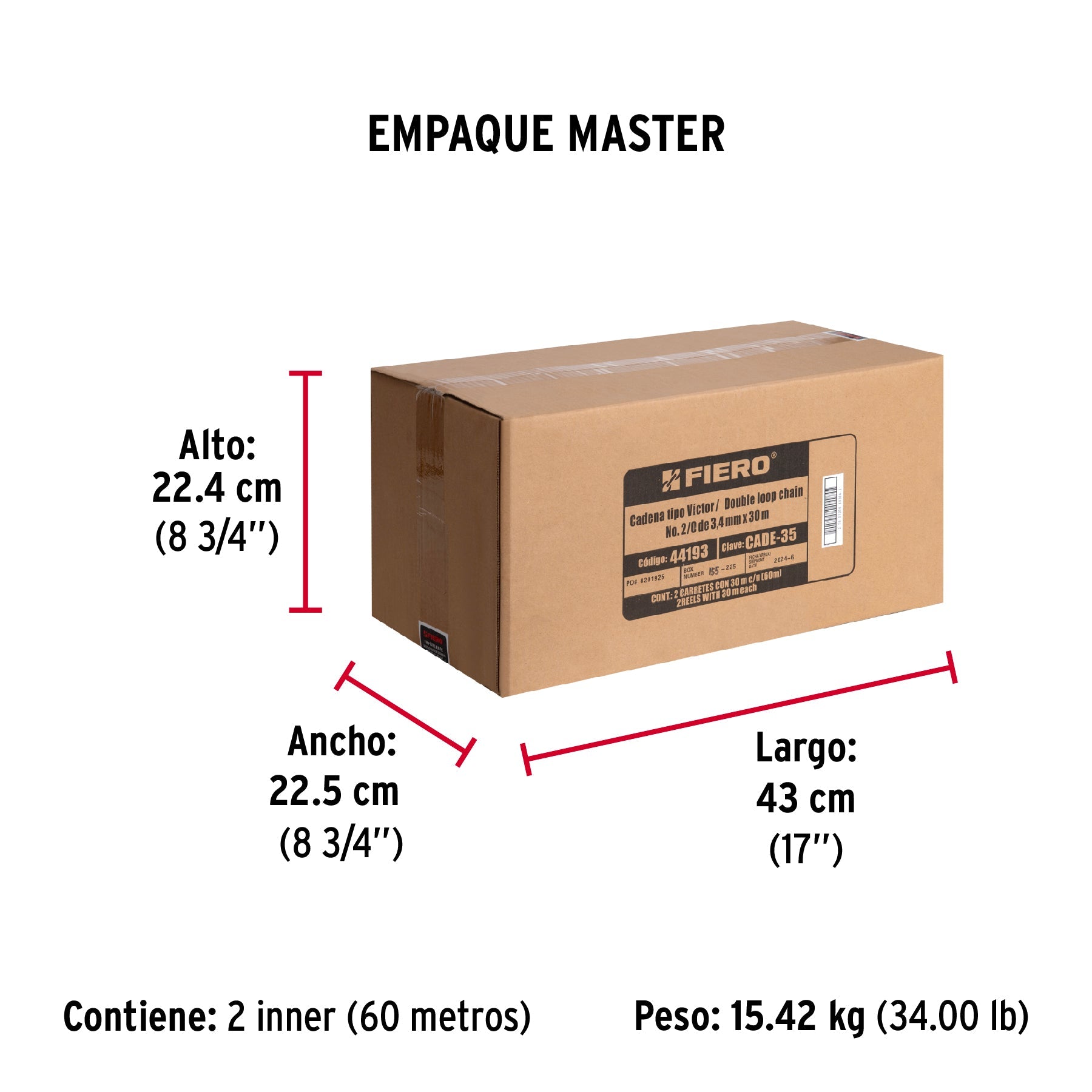 Metro de cadena tipo Víctor de 3.4 mm en carrete de 30 m - Empaque