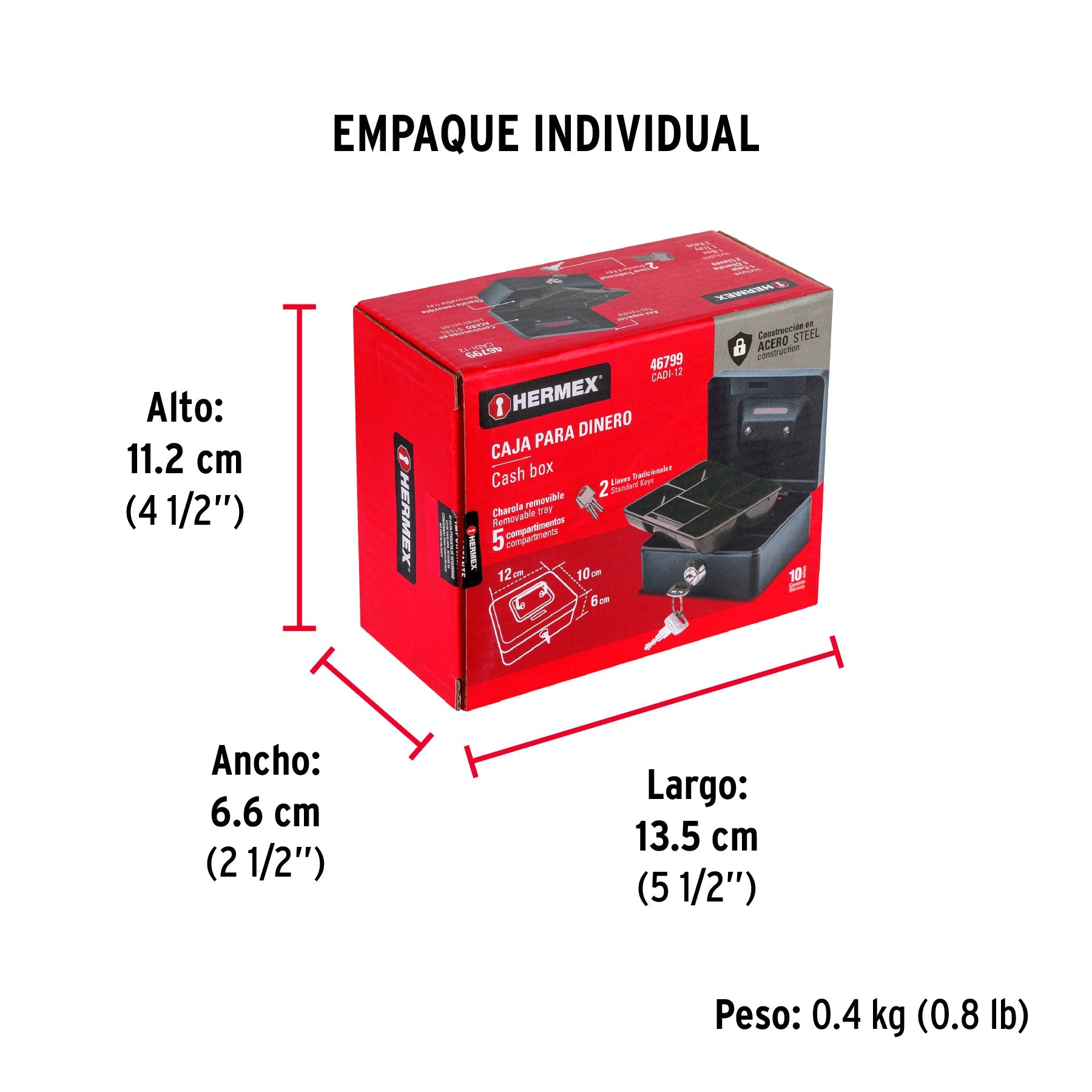 Caja para dinero, 12 cm, HERMEX - Empaque