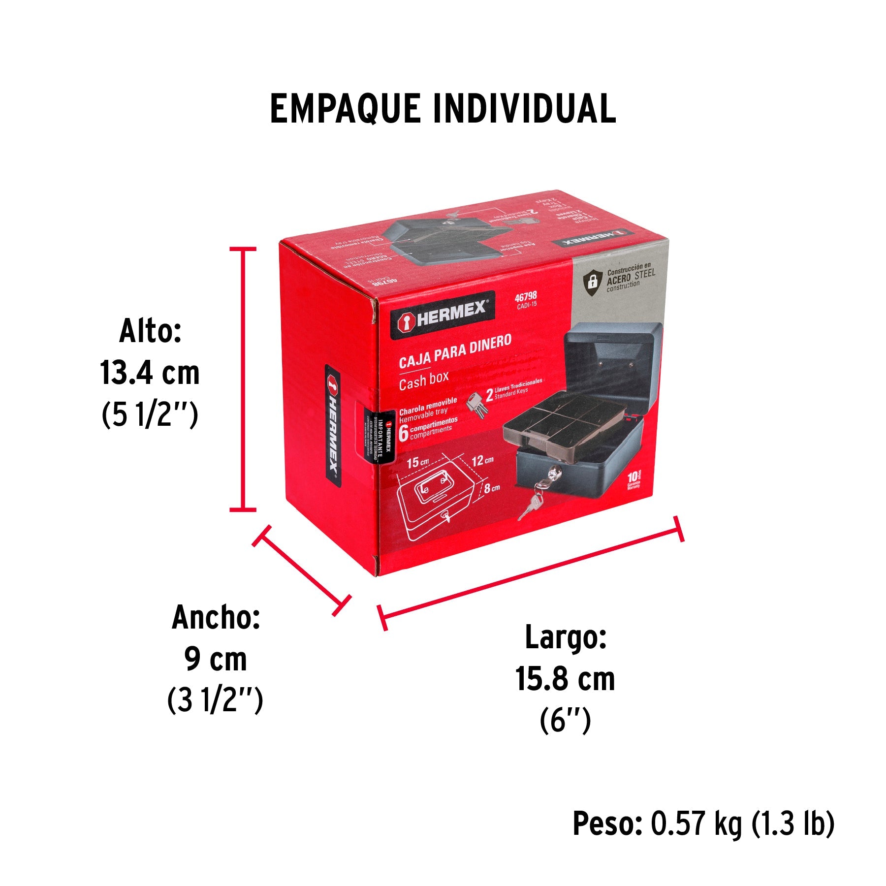Caja para dinero, 15 cm, HERMEX - Empaque