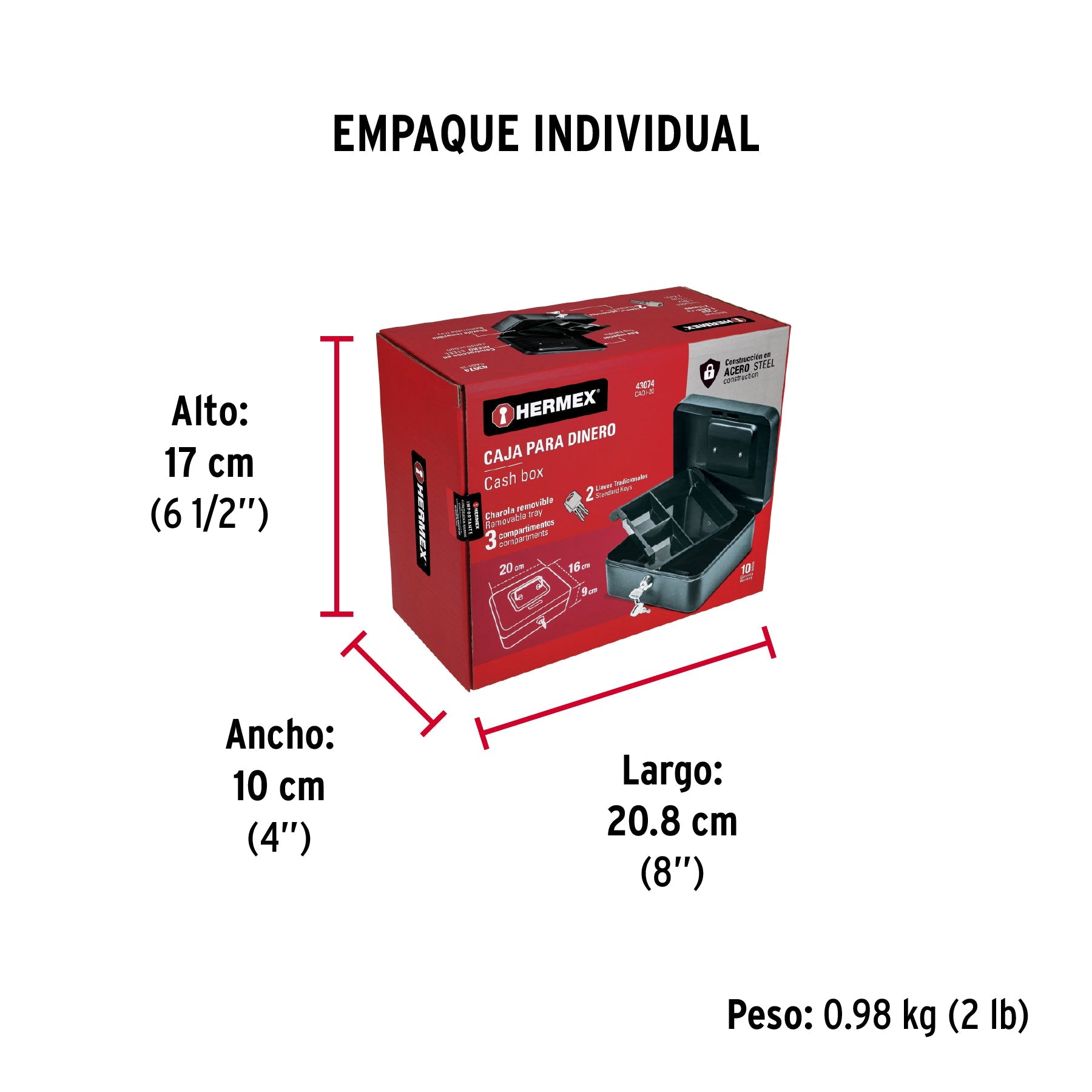 Caja para dinero, 20 cm, HERMEX - Empaque