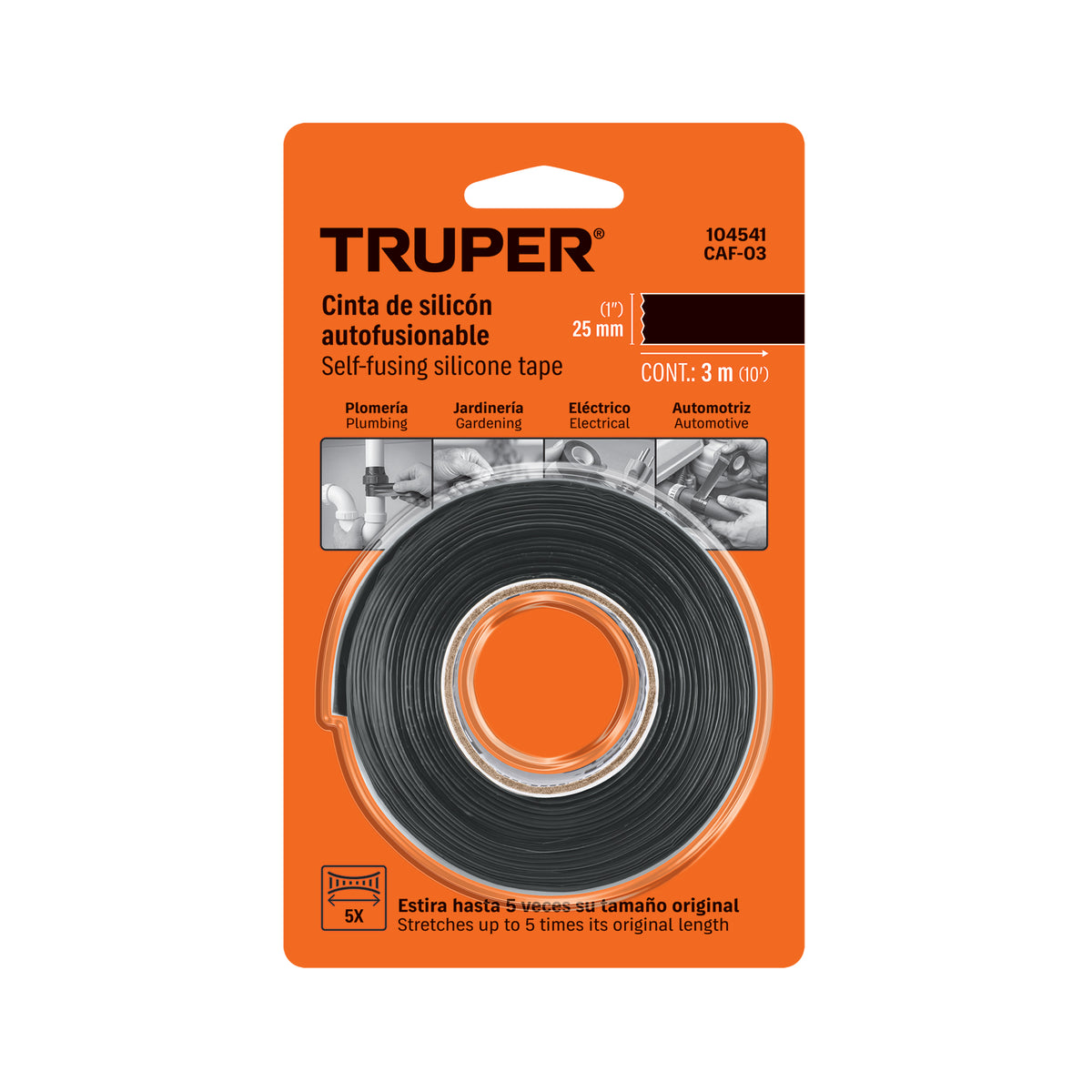Cinta autofusionable de silicón 1" x 3 m de largo, TRUPER