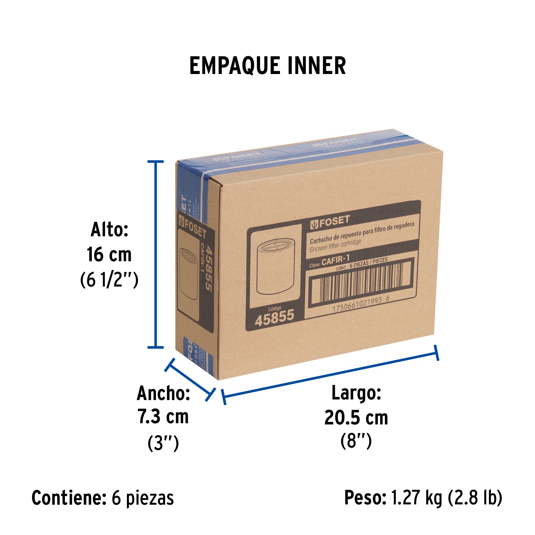 Cartucho de repuesto para Filtro de regadera, FOSET - Empaque