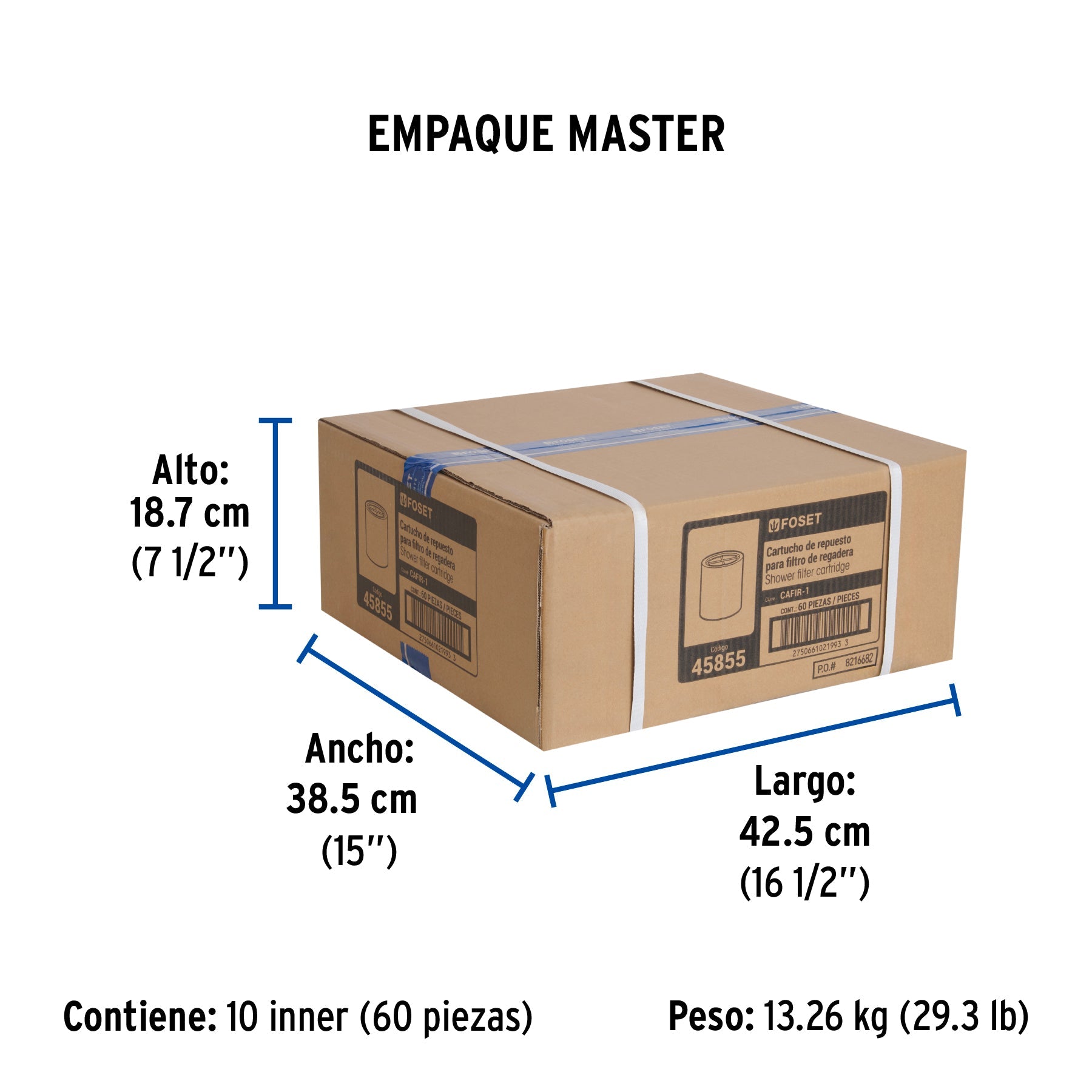 Cartucho de repuesto para Filtro de regadera, FOSET - Empaque