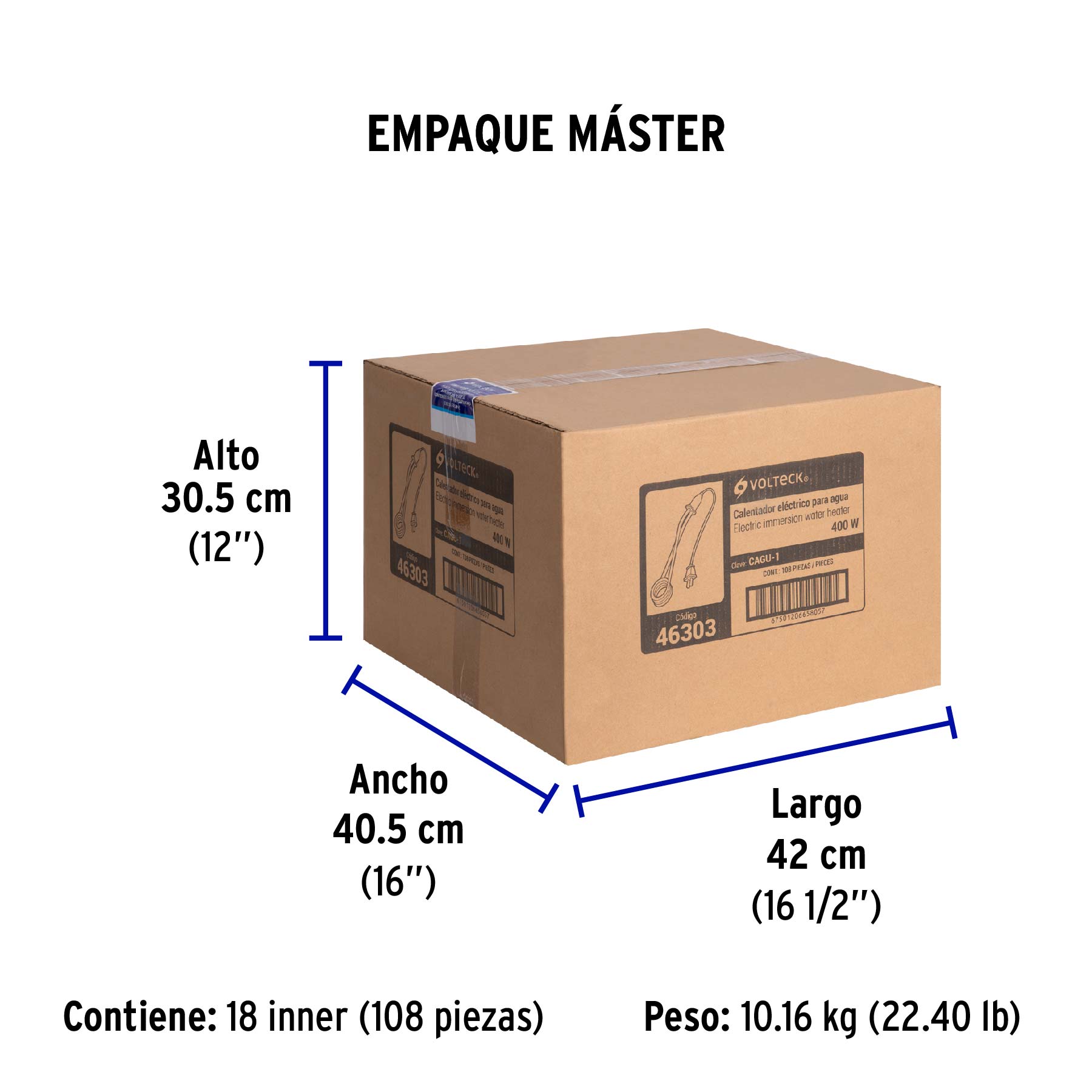 Calentador de inmersión para agua #1 (8 L), 400 W, VOLTECK - Empaque