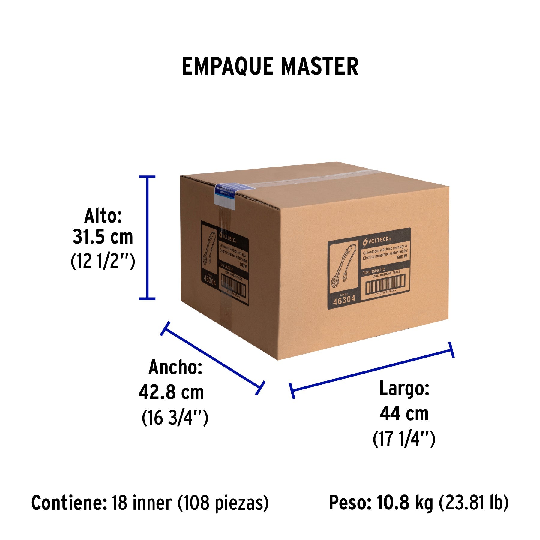 Calentador de inmersión para agua #2 (10 L), 500 W, VOLTECK - Empaque