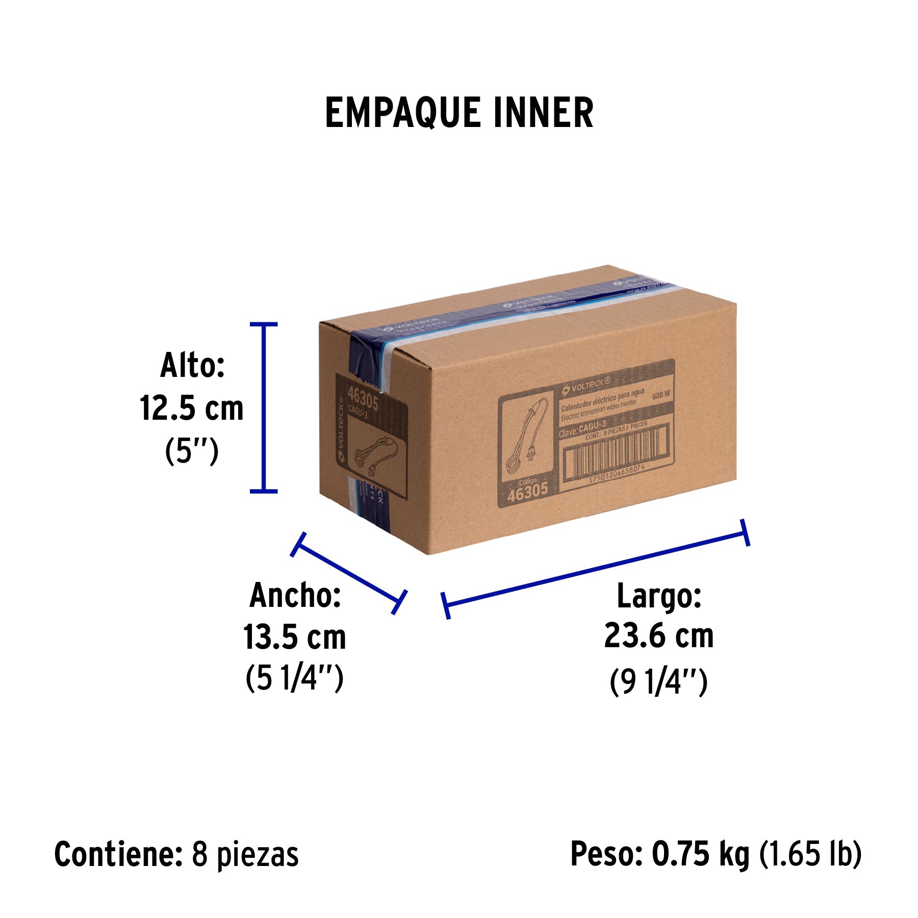 Calentador de inmersión para agua #3 (12 L), 600 W, VOLTECK - Empaque
