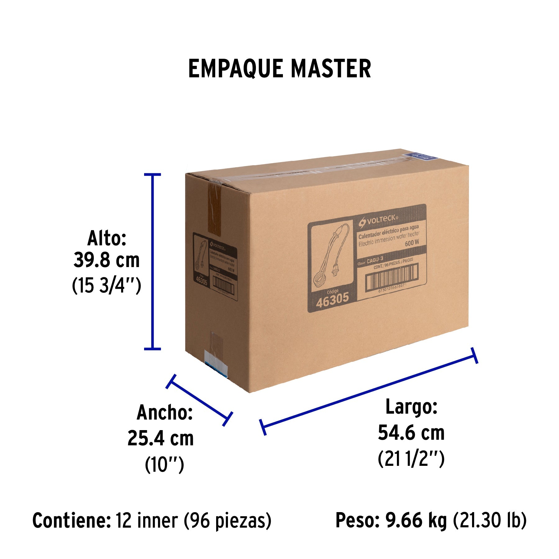 Calentador de inmersión para agua #3 (12 L), 600 W, VOLTECK - Empaque