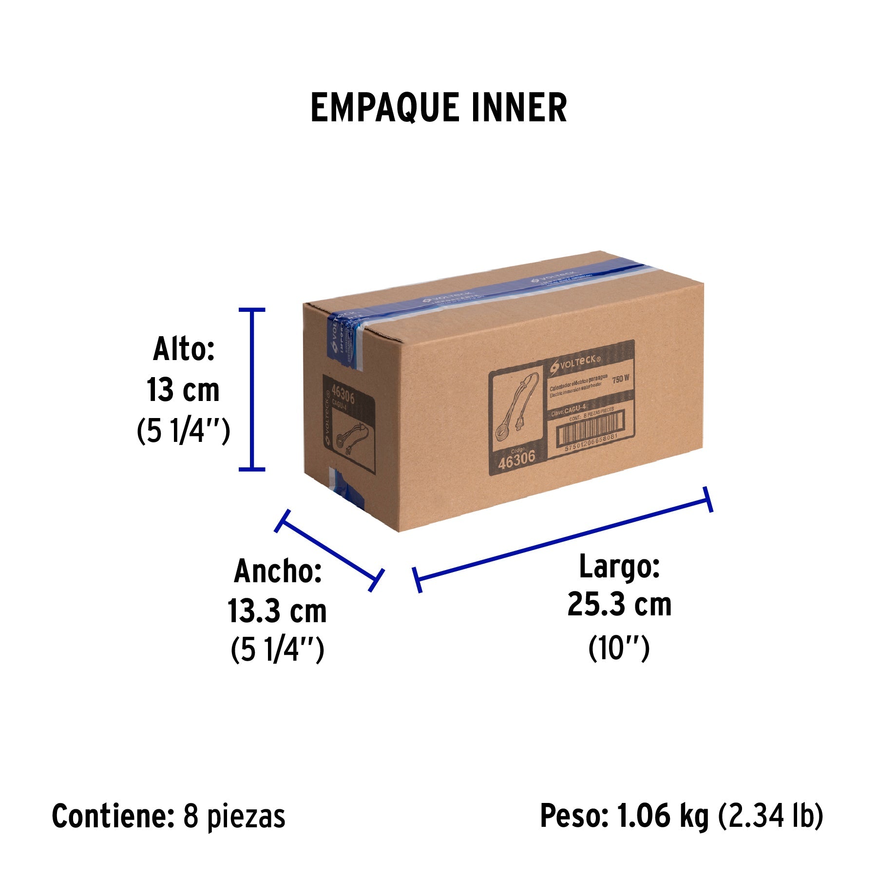 Calentador de inmersión para agua #4 (15 L), 750 W, VOLTECK - Empaque