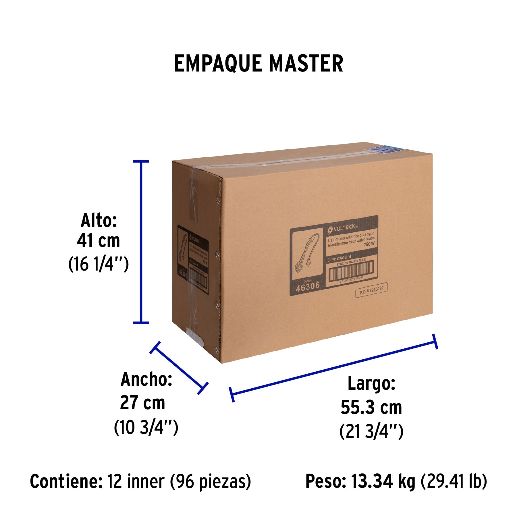 Calentador de inmersión para agua #4 (15 L), 750 W, VOLTECK - Empaque