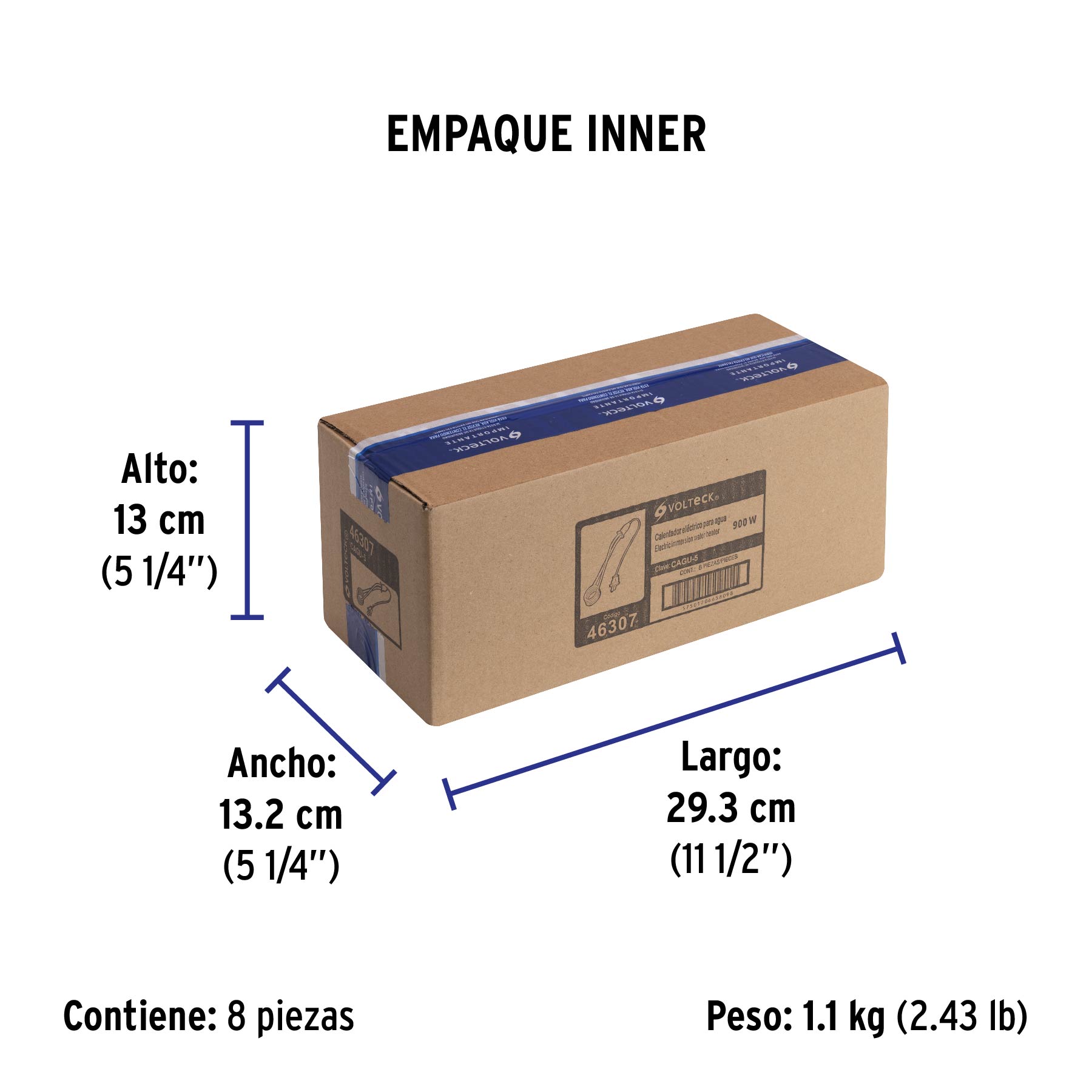 Calentador de inmersión para agua #5 (18 L), 900 W, VOLTECK - Empaque