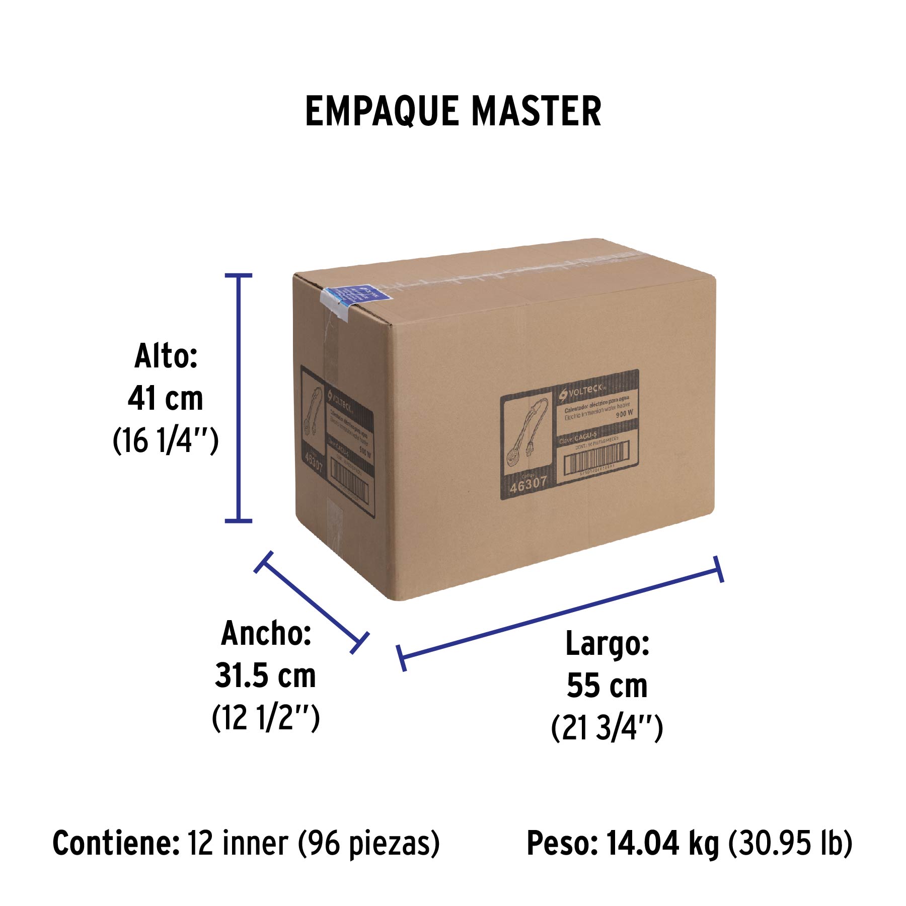 Calentador de inmersión para agua #5 (18 L), 900 W, VOLTECK - Empaque