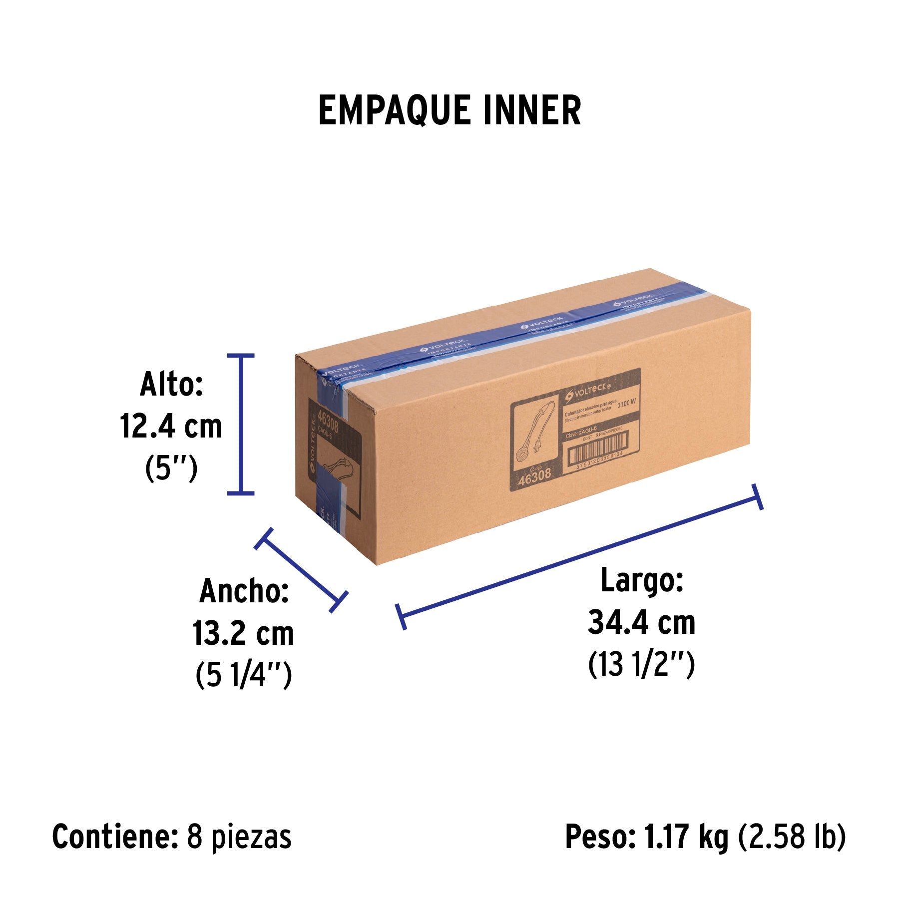 Calentador de inmersión para agua #6 (23 L), 1100 W, VOLTECK - Empaque