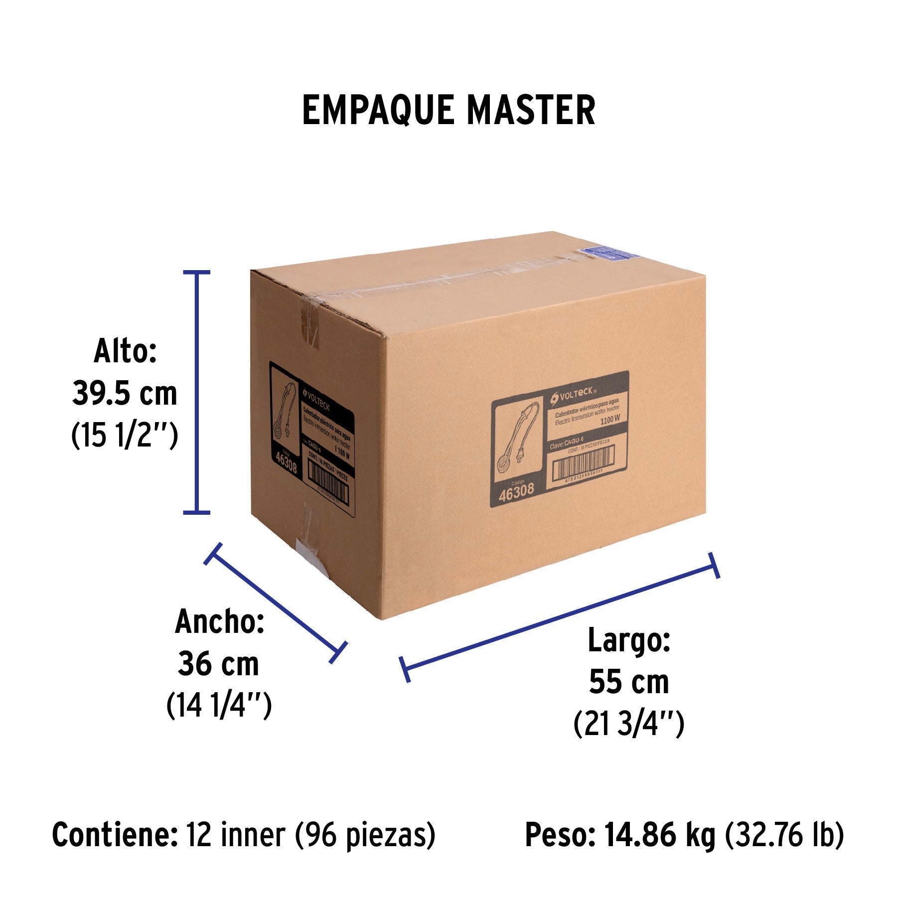 Calentador de inmersión para agua #6 (23 L), 1100 W, VOLTECK - Empaque