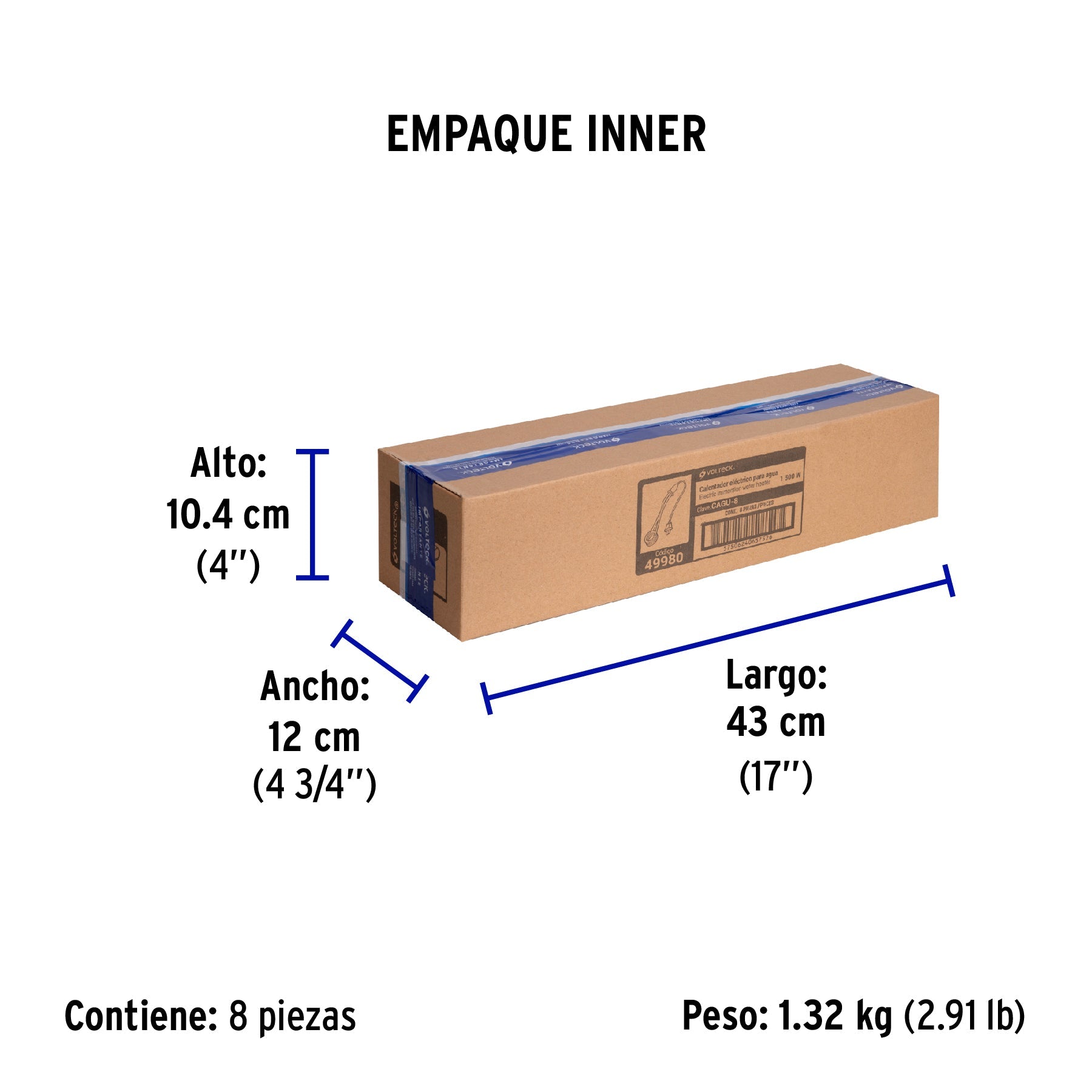 Calentador de inmersión para agua #8 (30 L), 1500 W, VOLTECK - Empaque