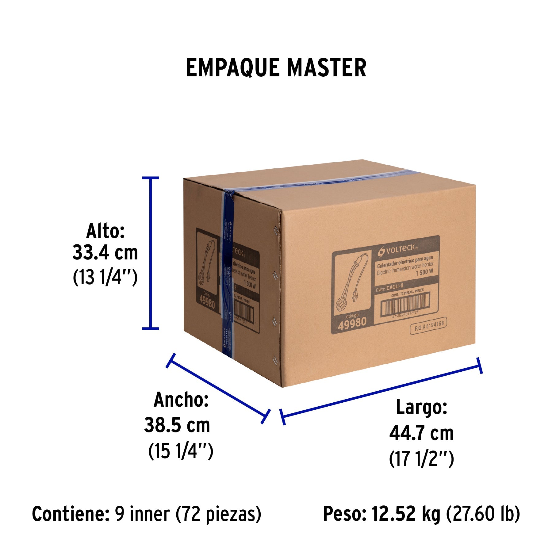 Calentador de inmersión para agua #8 (30 L), 1500 W, VOLTECK - Empaque