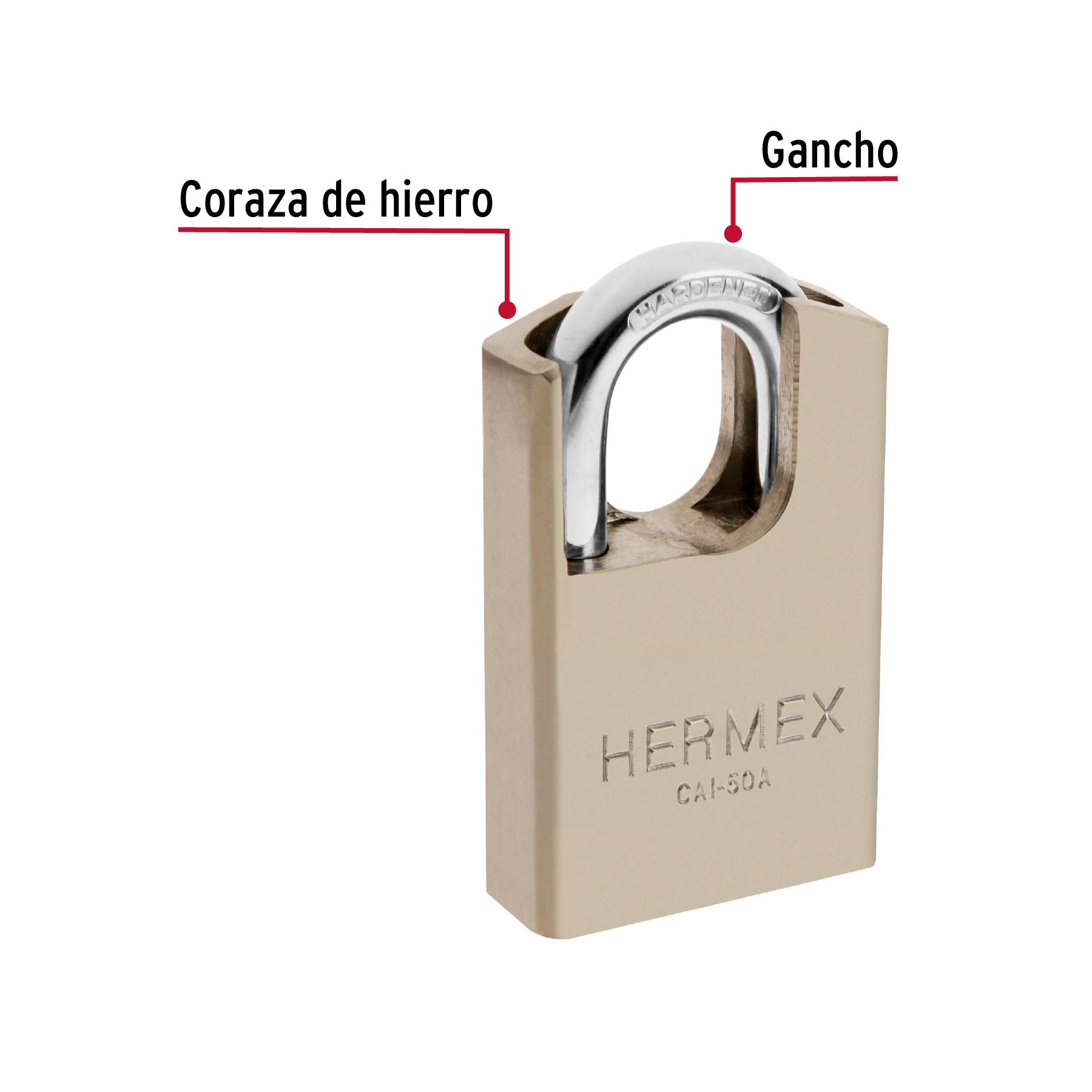Candado de acero 50 mm con coraza, llave de disco, HERMEX