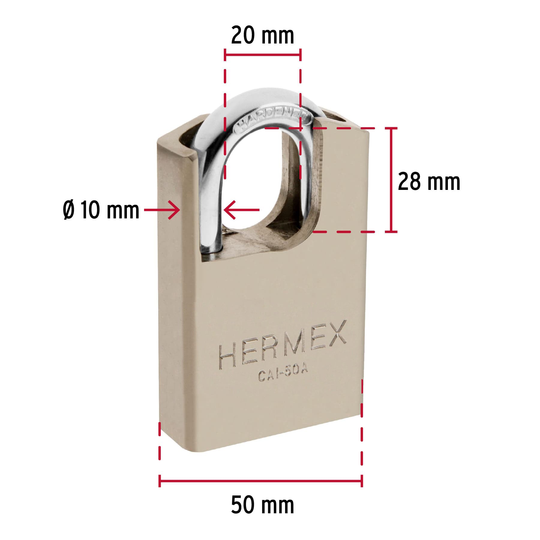Candado de acero 50 mm con coraza, llave de disco, HERMEX