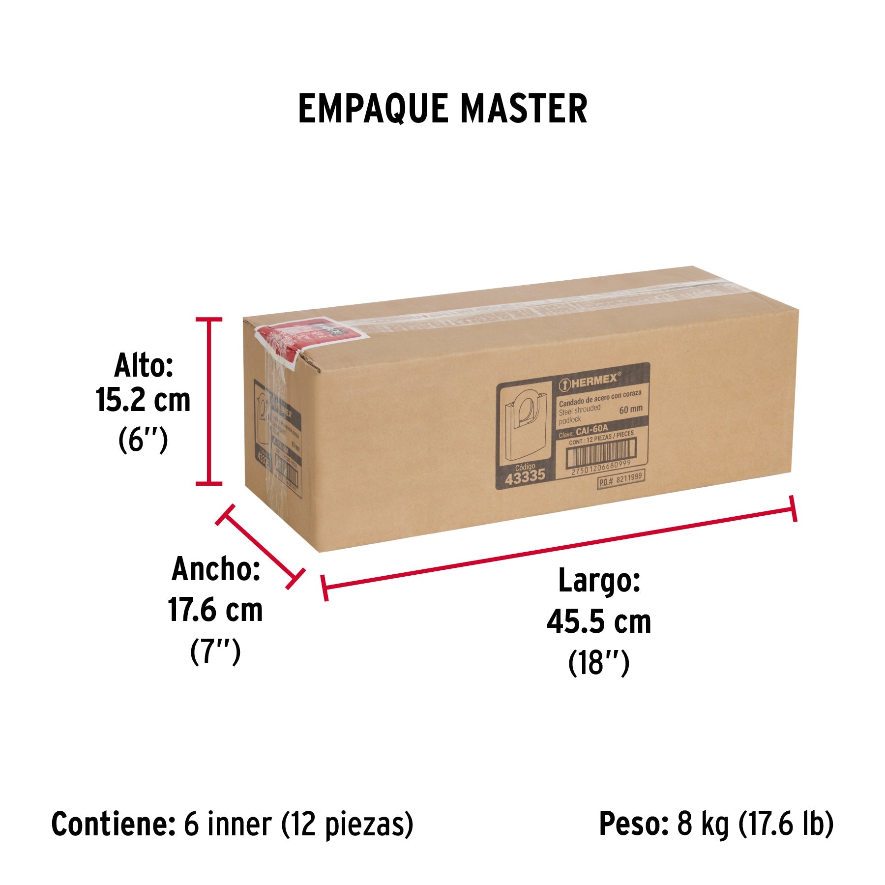 Candado de acero 60 mm con coraza, llave de disco, HERMEX - Empaque
