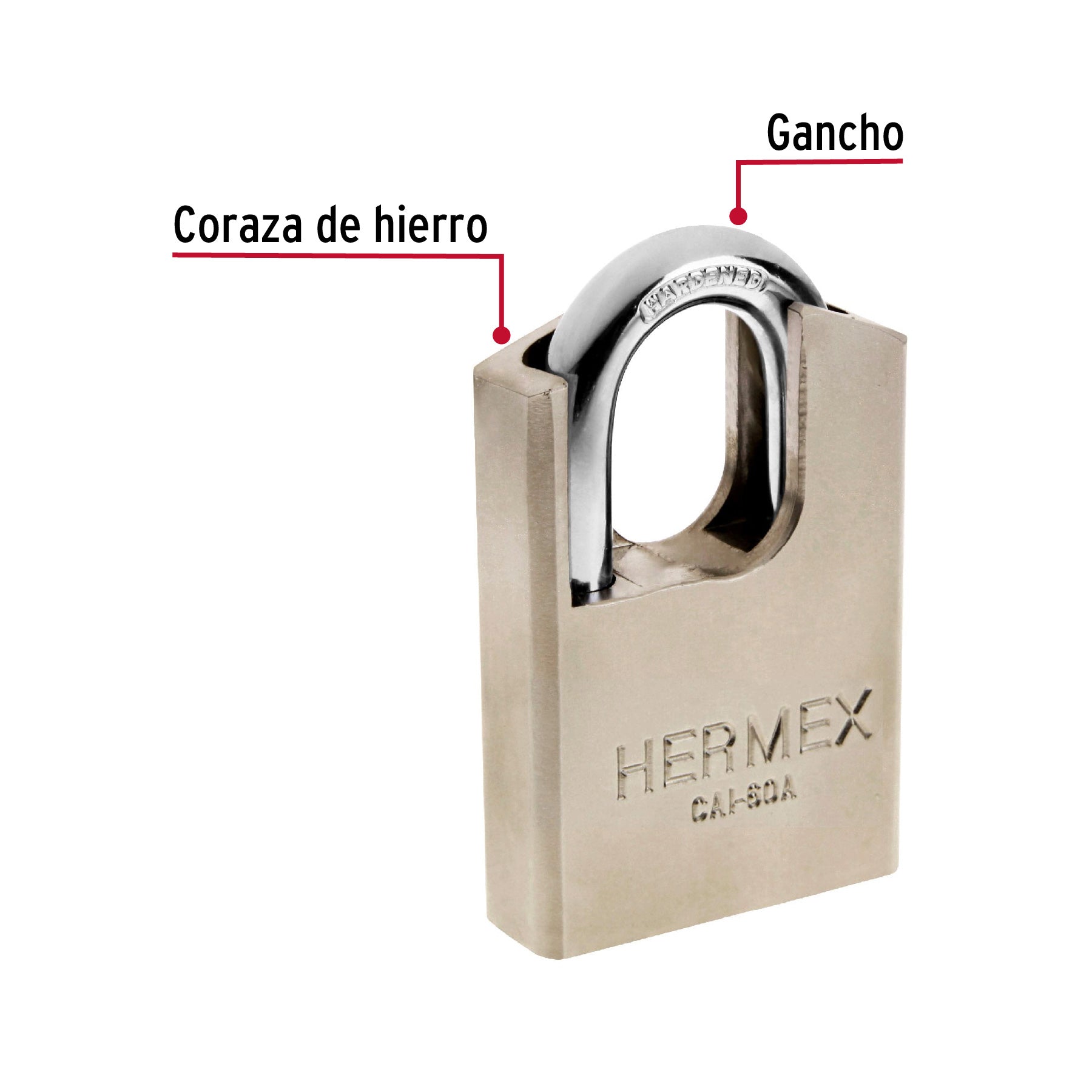 Candado de acero 60 mm con coraza, llave de disco, HERMEX