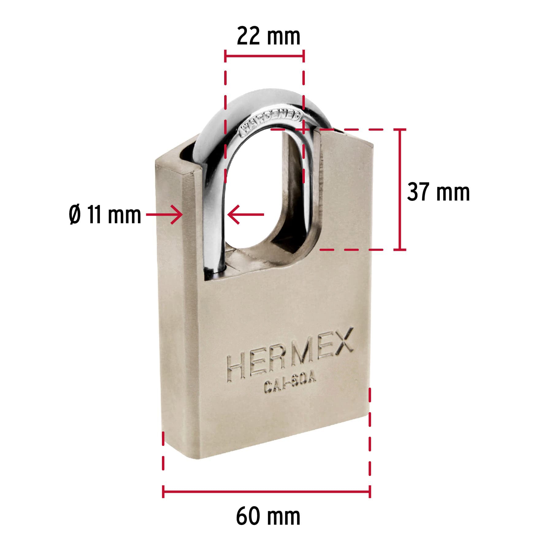 Candado de acero 60 mm con coraza, llave de disco, HERMEX
