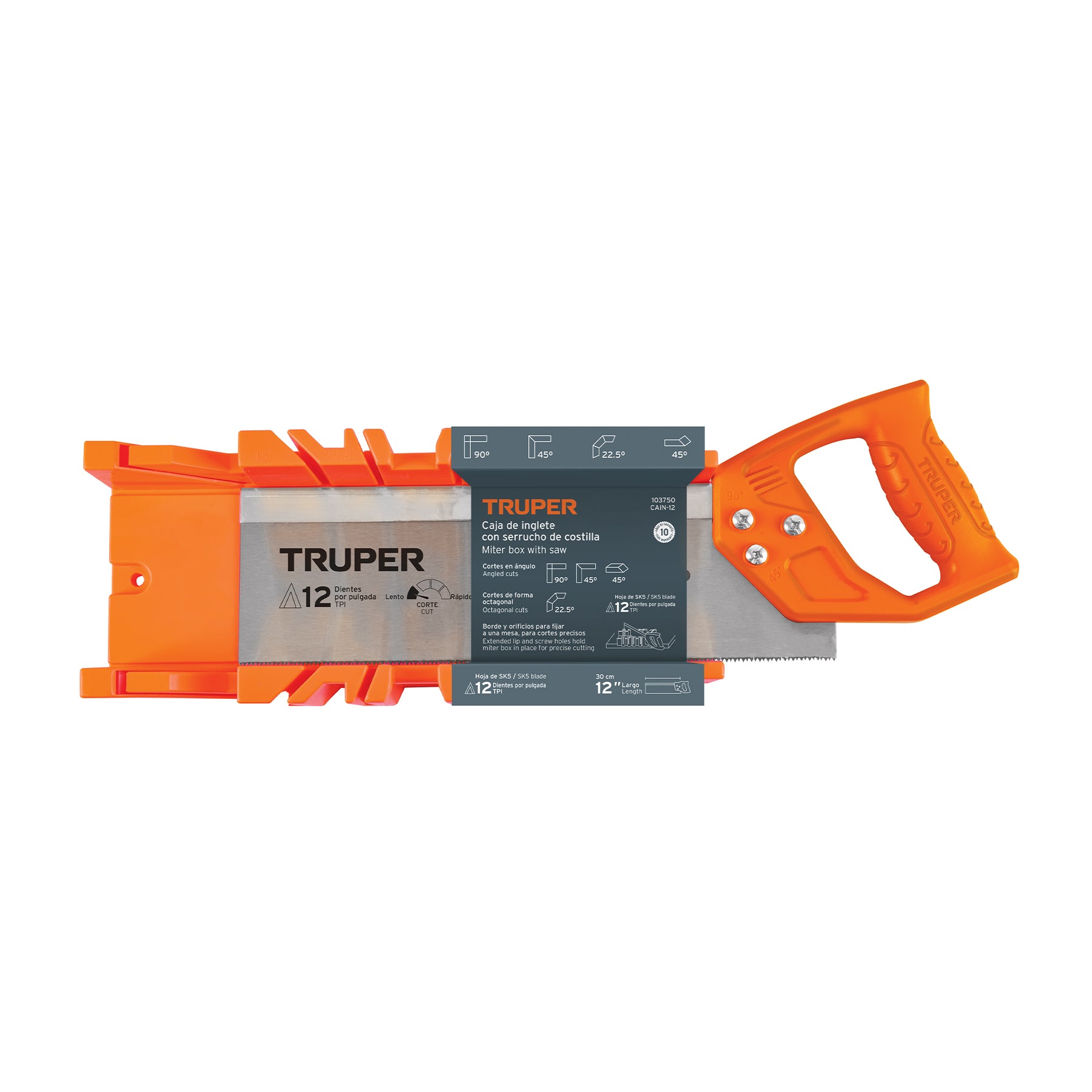 Caja de inglete con serrucho de costilla 12", TRUPER