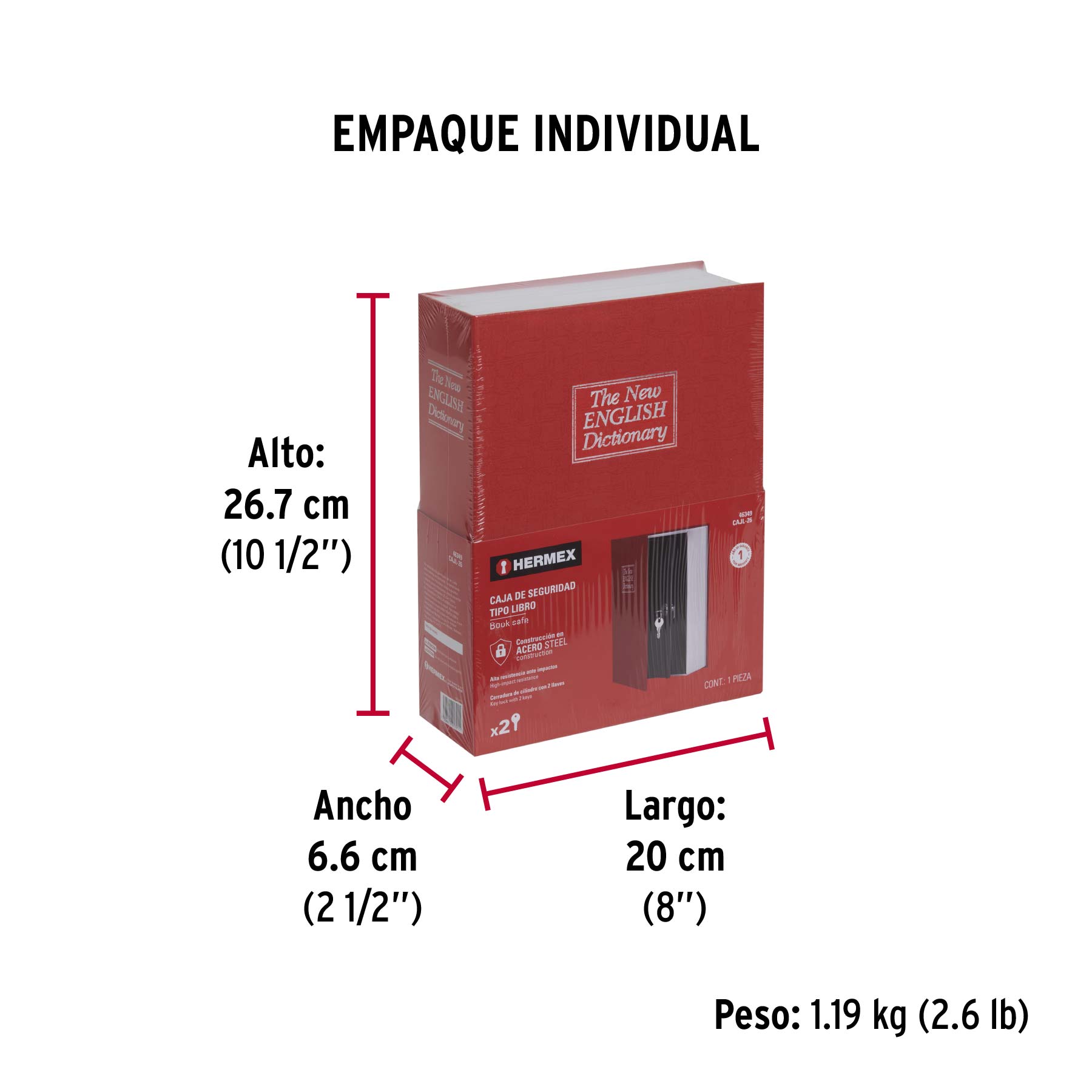 Caja de Seguridad tipo libro, 26 cm, HERMEX - Empaque