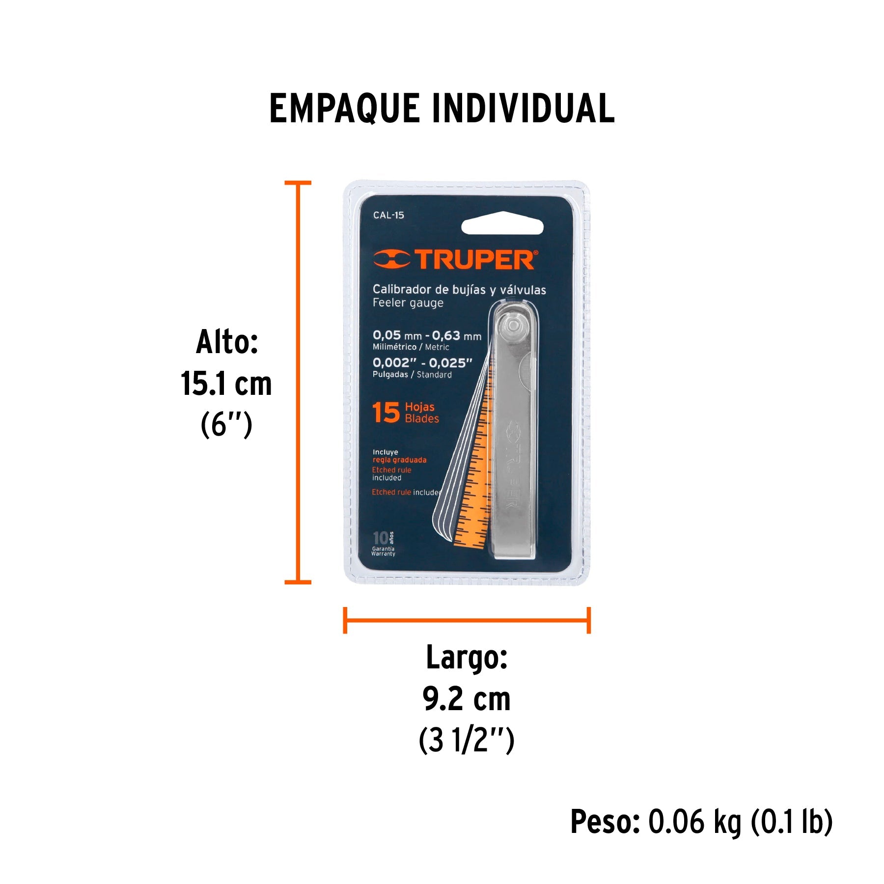 Calibrador de 15 hojas std / mm, TRUPER - Empaque