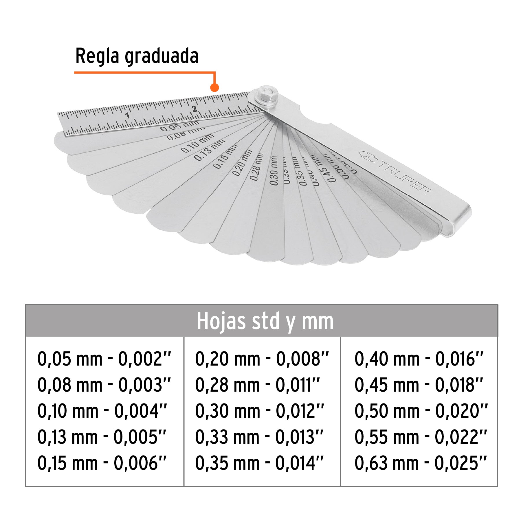 Calibrador de 15 hojas std / mm, TRUPER
