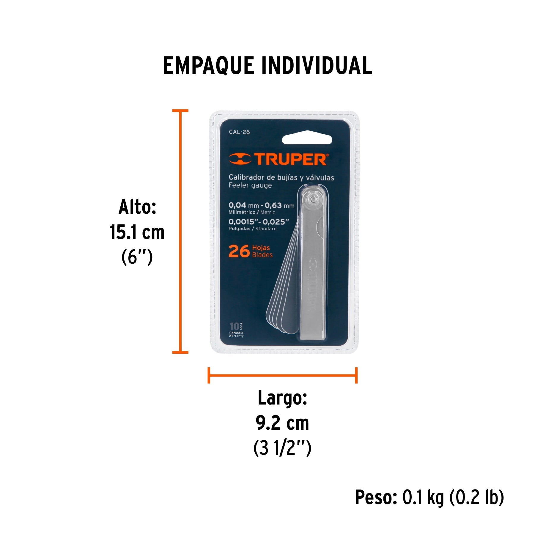 Calibrador de 26 hojas std / mm, TRUPER - Empaque