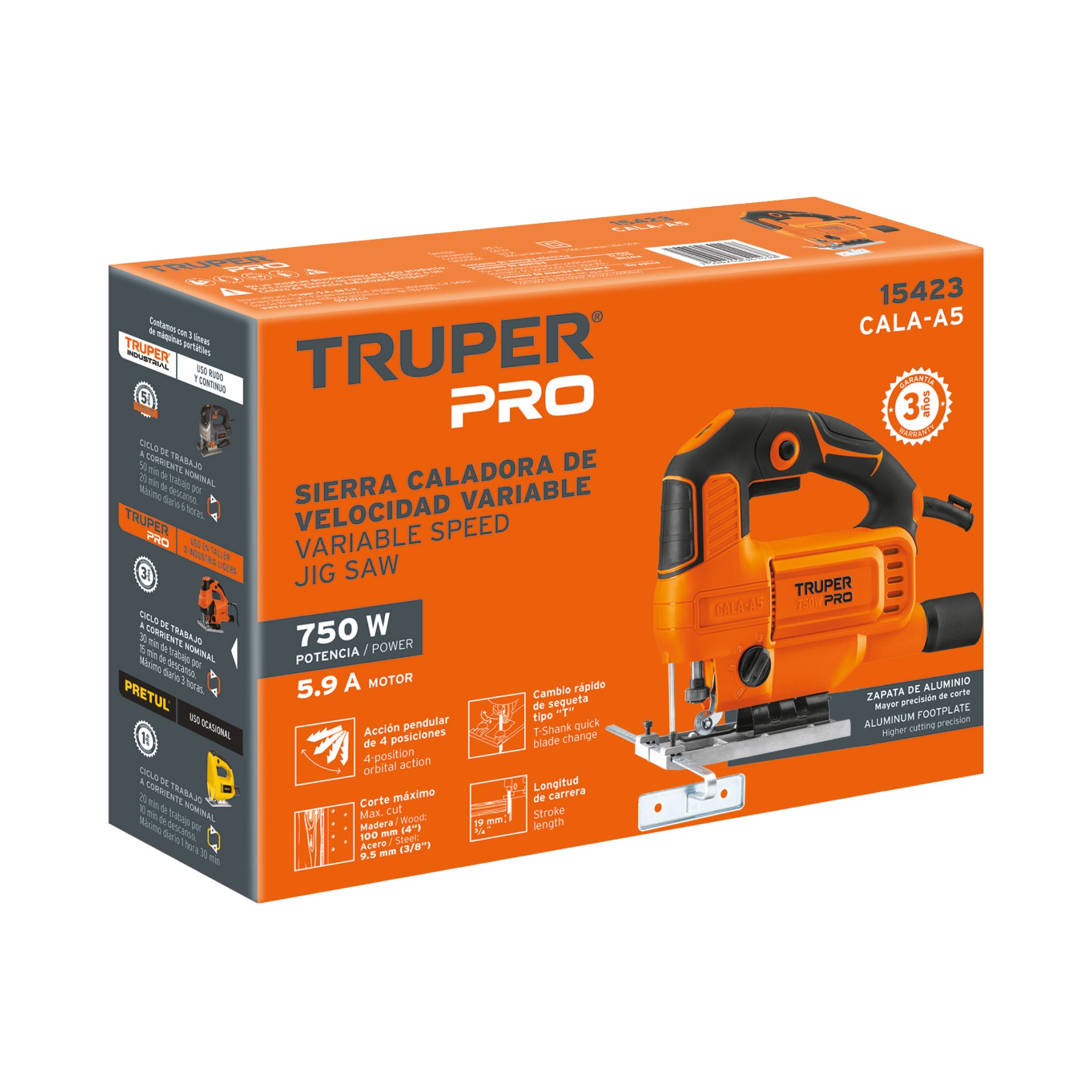 Sierra caladora 750W 5.9 A vel. variable, TRUPER PRO