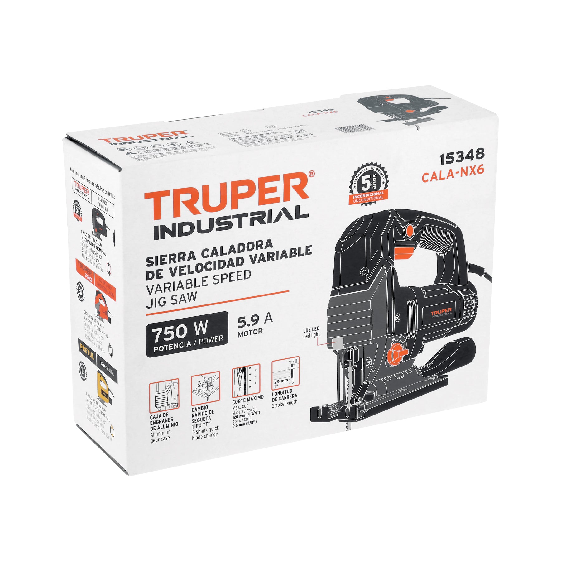 Sierra caladora 750W 5.9 A vel. variable, TRUPER INDUSTRIAL