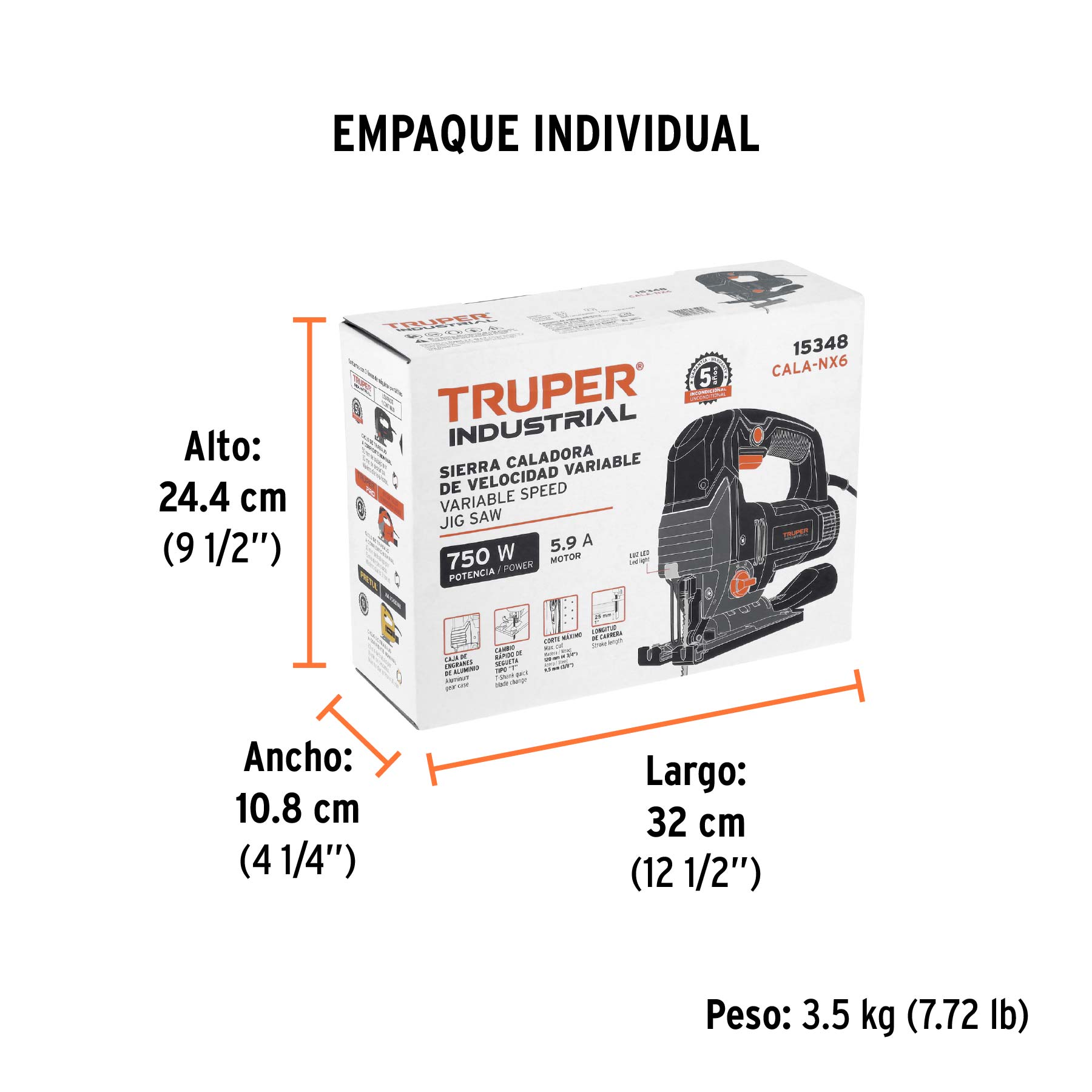 Sierra caladora 750W 5.9 A vel. variable, TRUPER INDUSTRIAL - Empaque