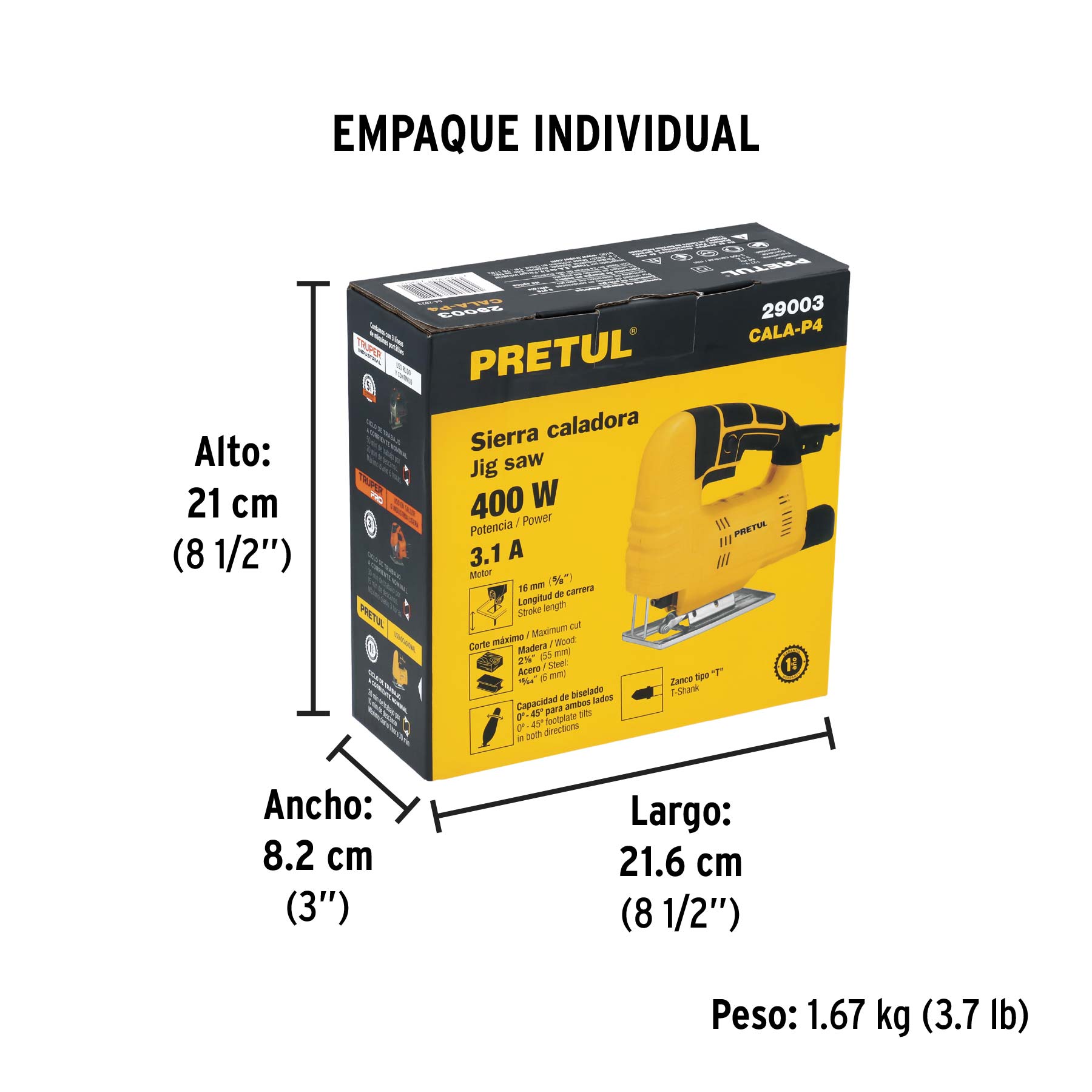 Sierra caladora 400W, PRETUL - Empaque