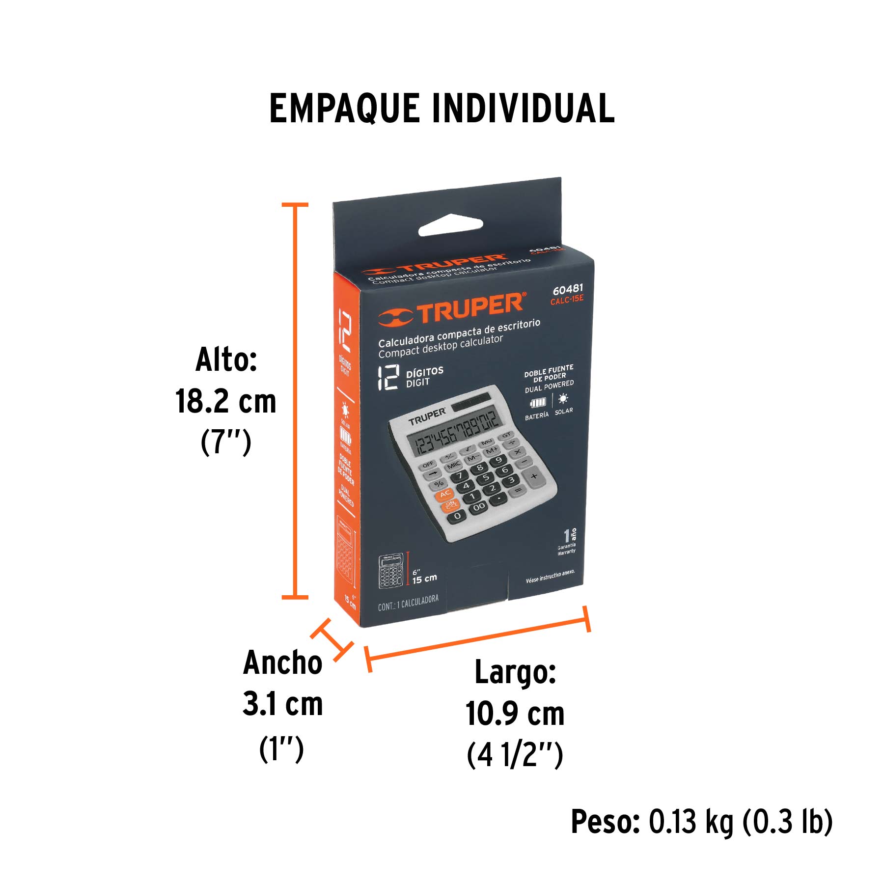 Calculadora de escritorio 15 cm, TRUPER - Empaque