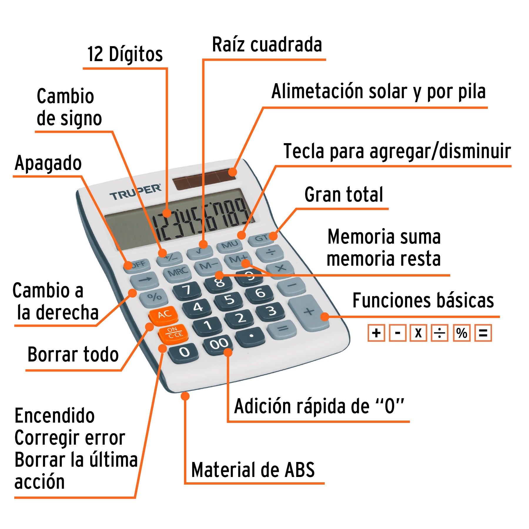 Calculadora de escritorio 15 cm, TRUPER