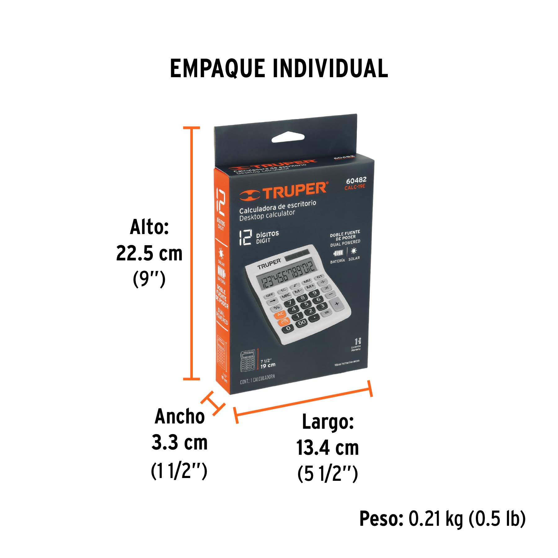Calculadora de escritorio 19 cm, TRUPER - Empaque