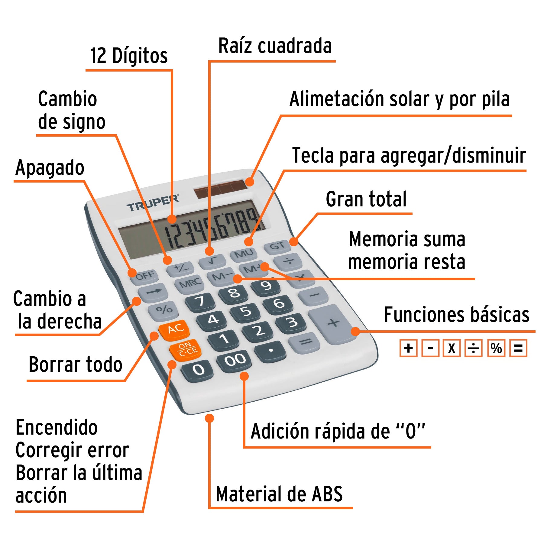 Calculadora de escritorio 19 cm, TRUPER