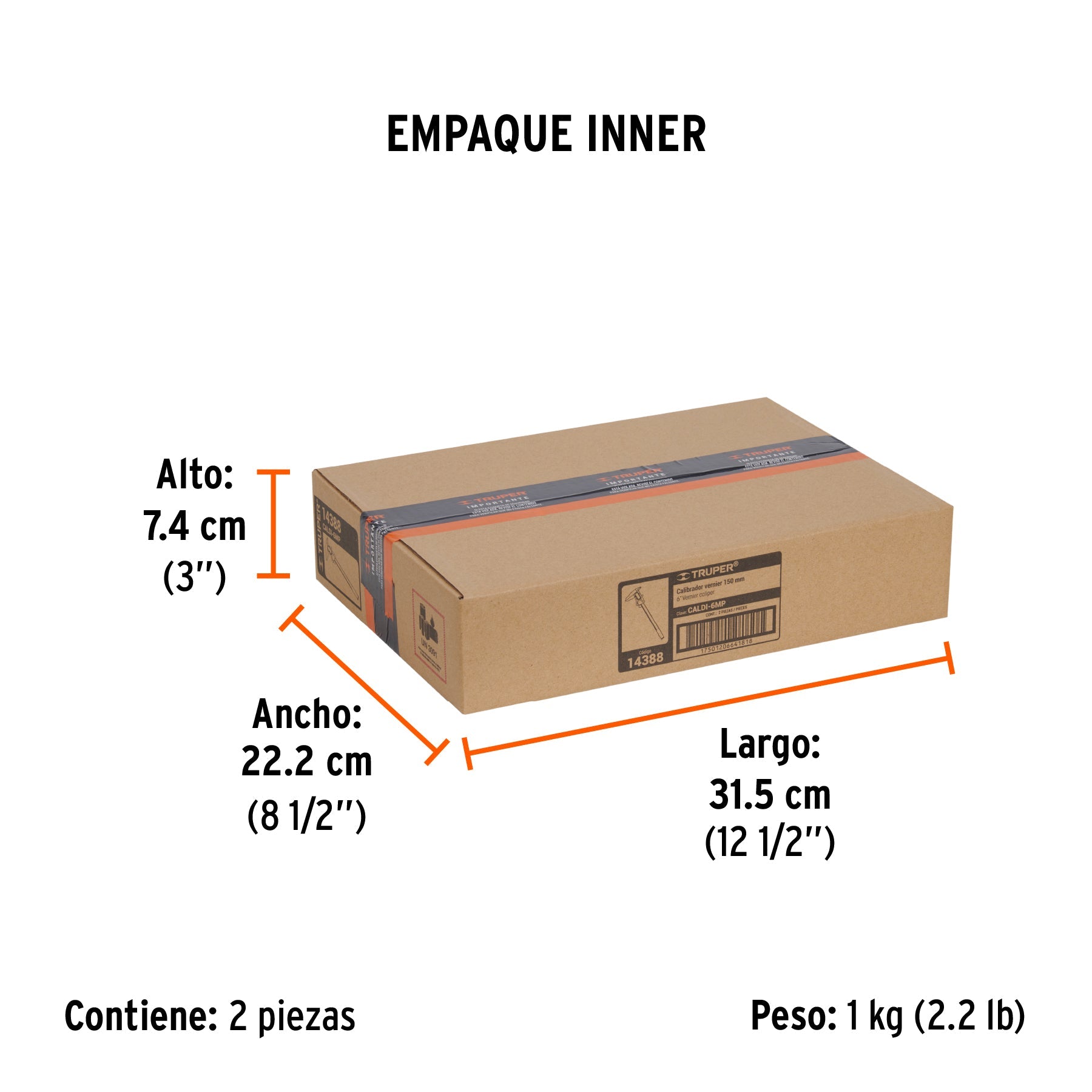 Calibrador vernier digital 6", acero inox, std y mm, TRUPER - Empaque