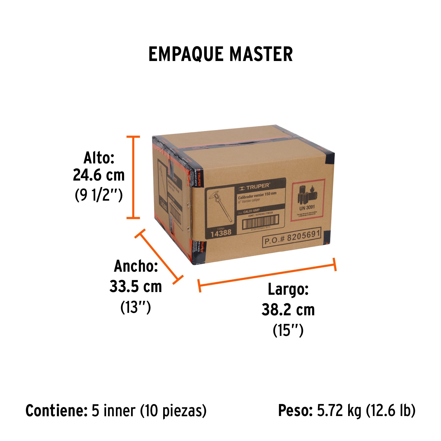 Calibrador vernier digital 6", acero inox, std y mm, TRUPER - Empaque