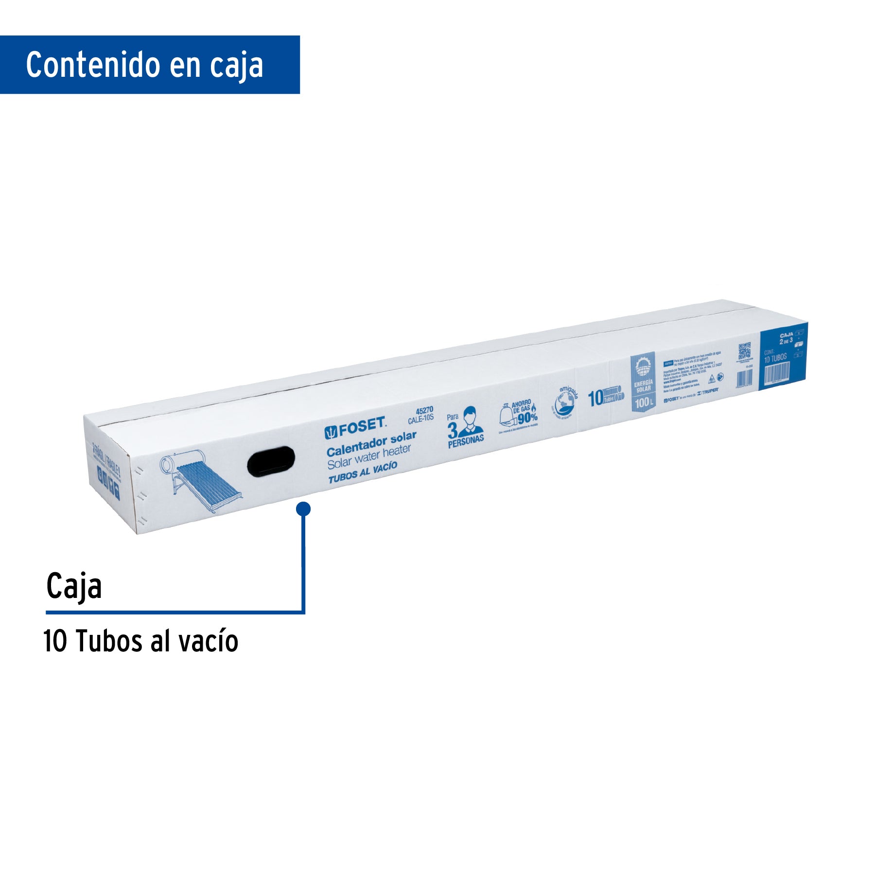 Caja c/10 tubos p/calentador solar CALE-10S, FOSET