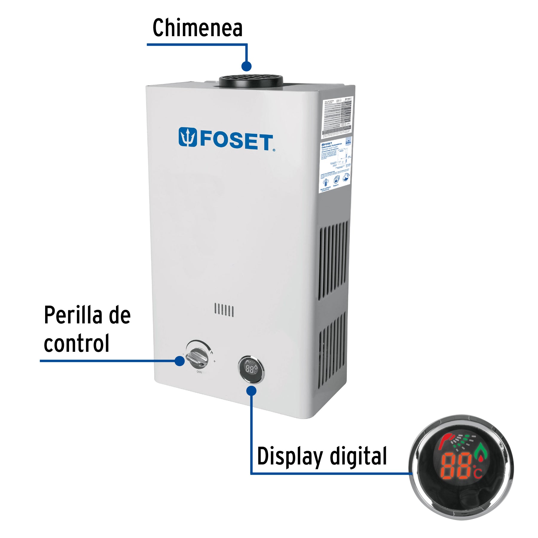 Calentador instantáneo, 11L, 2 servicios, gas natural, FOSET