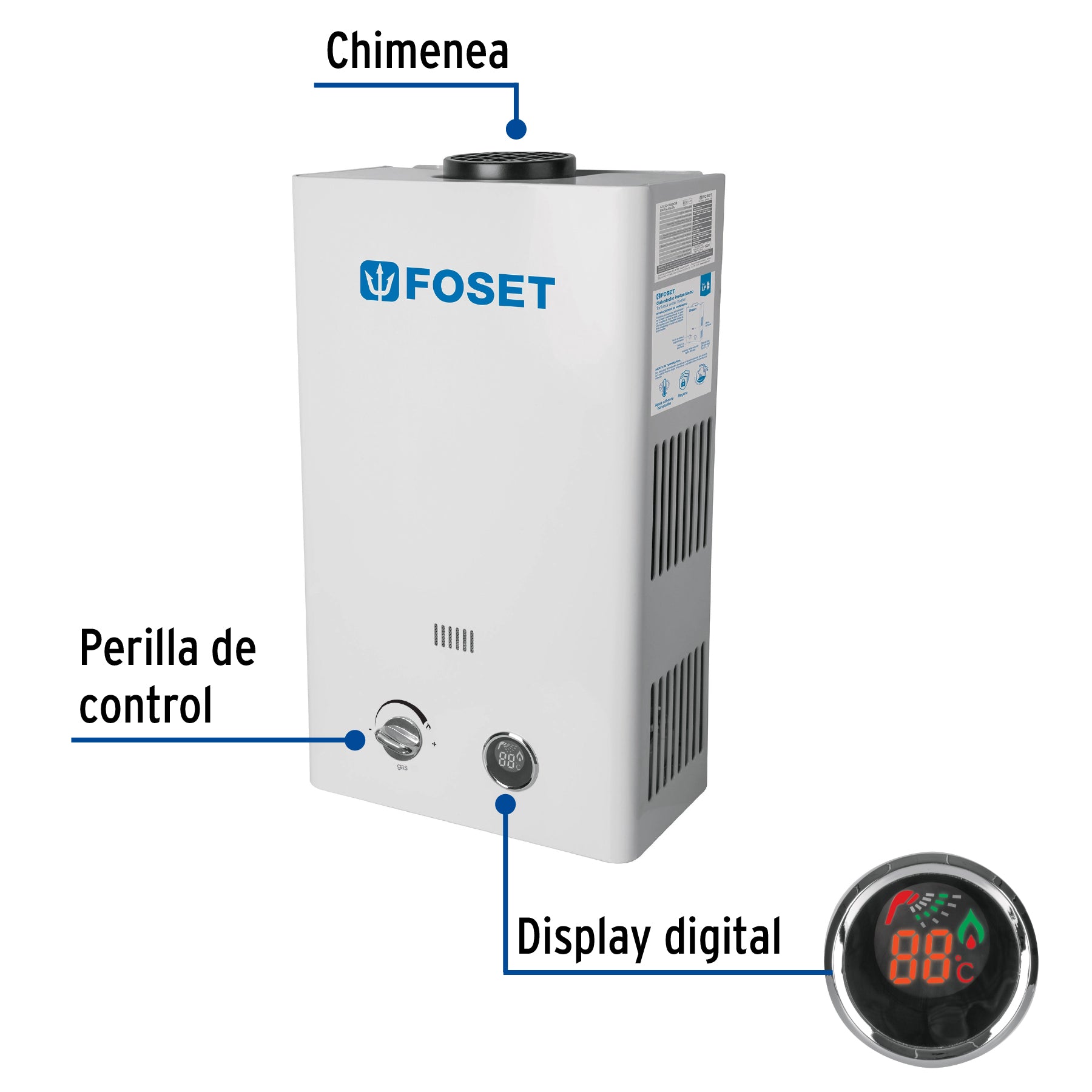 Calentador instantáneo, 11L, 2 servicios, gas LP, FOSET