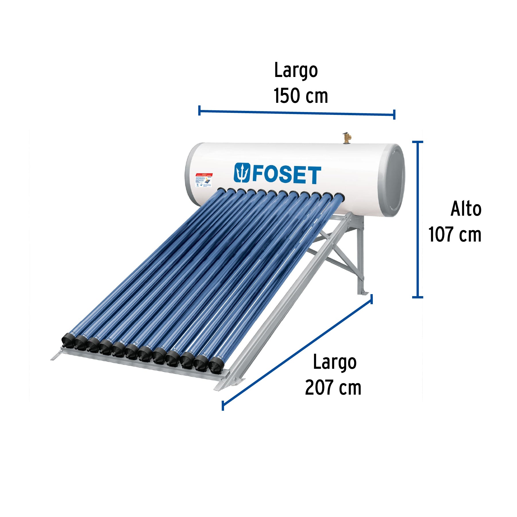 Calentador solar HeatPipe, 12 tubos, 150L, 4 personas, FOSET