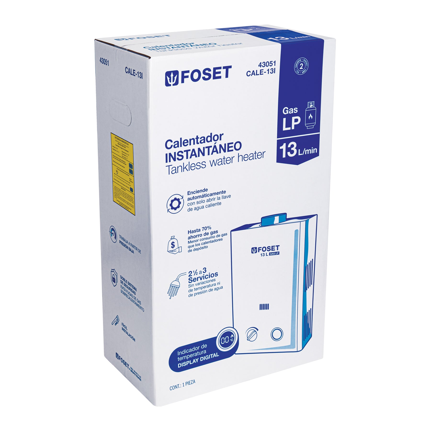 Calentador instantáneo, 13L, 3 servicios, gas LP, FOSET