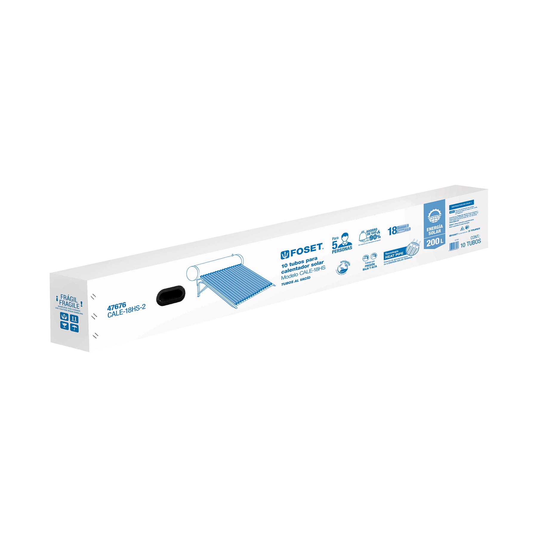 Caja c/10 tubos HeatPipe p/calentador solar CALE-18HS, FOSET