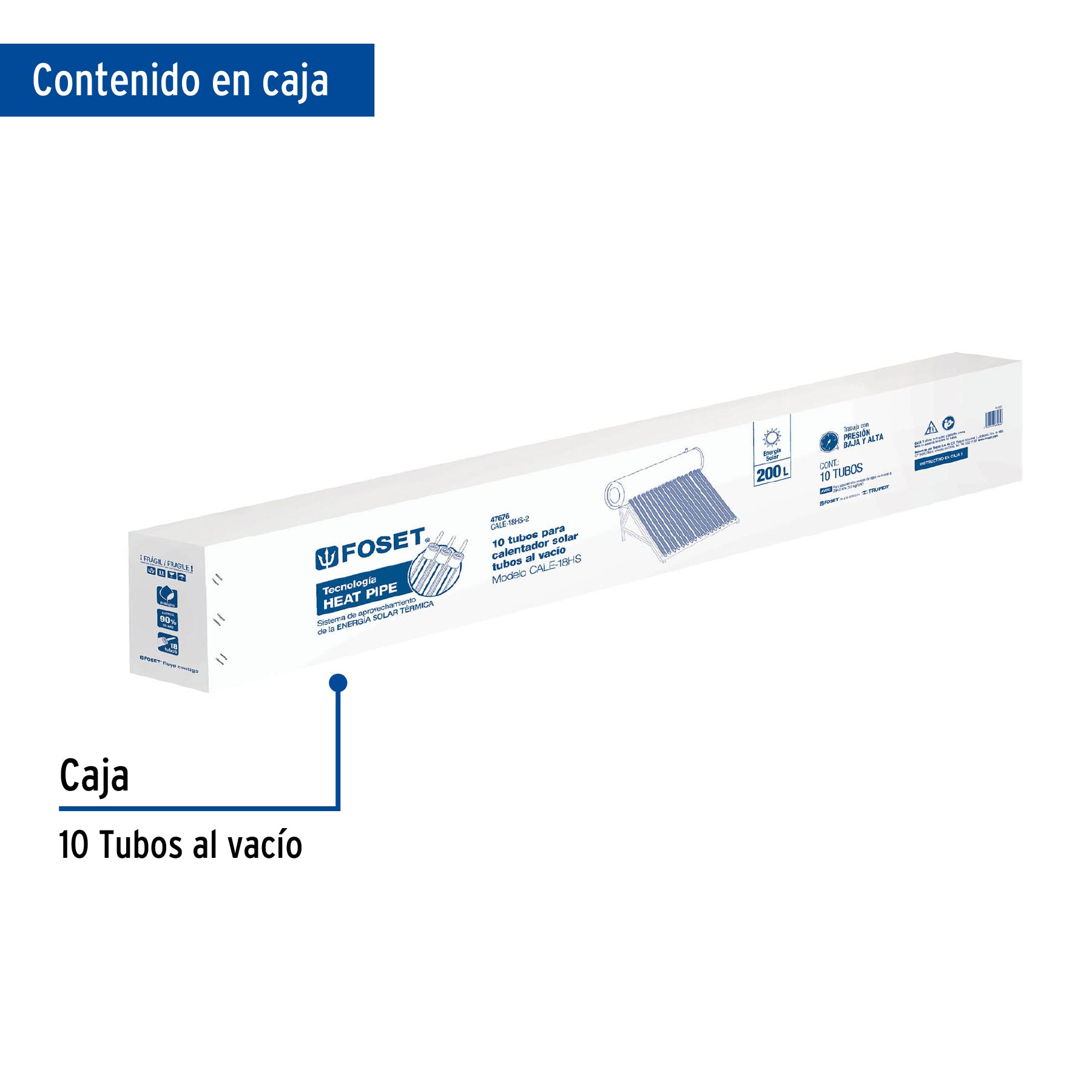 Caja c/10 tubos HeatPipe p/calentador solar CALE-18HS, FOSET